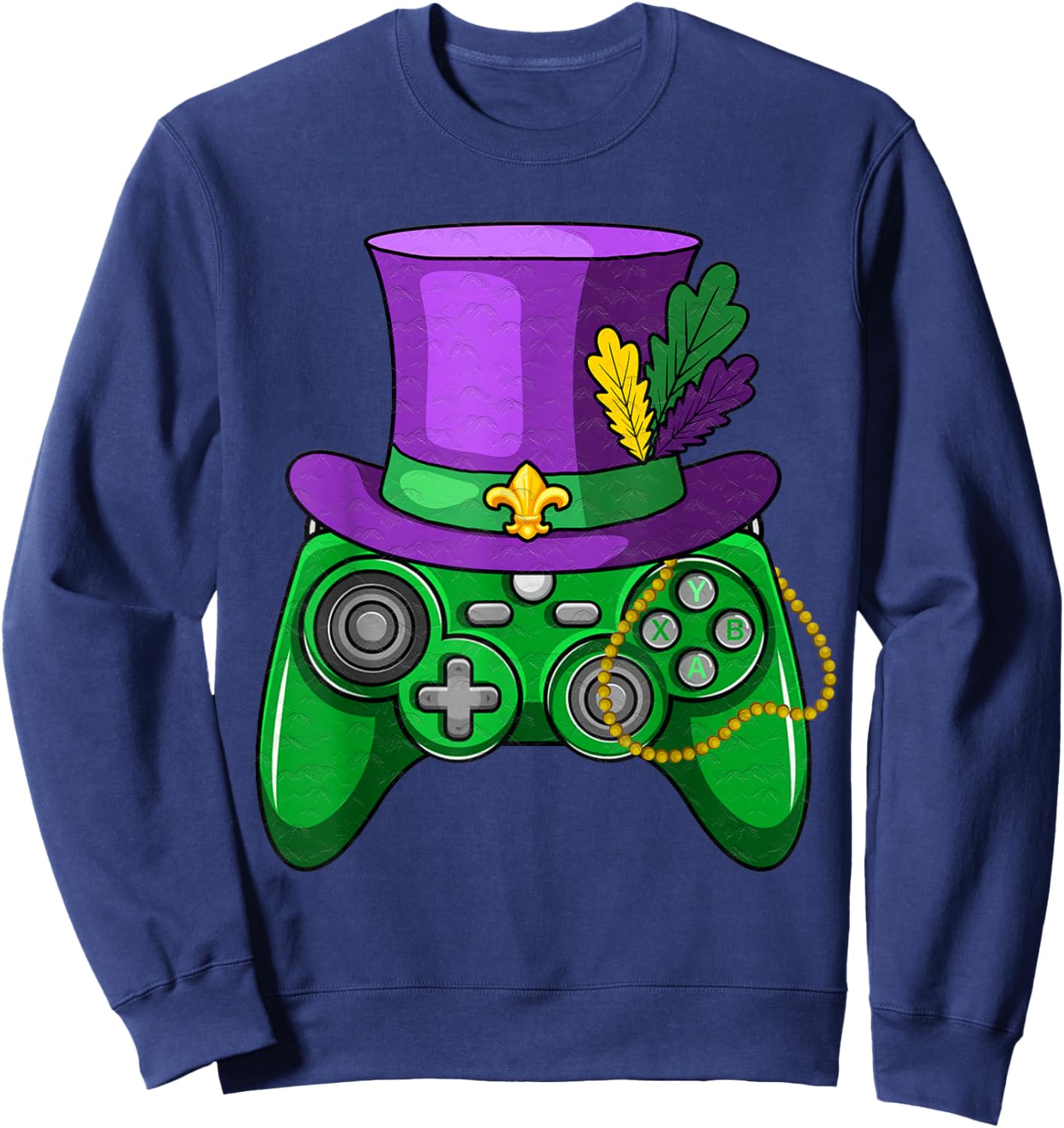 Mardi Gras Gamer Controller Jester Hat Gaming Party Sweatshirt - Sweatshirt | Navy