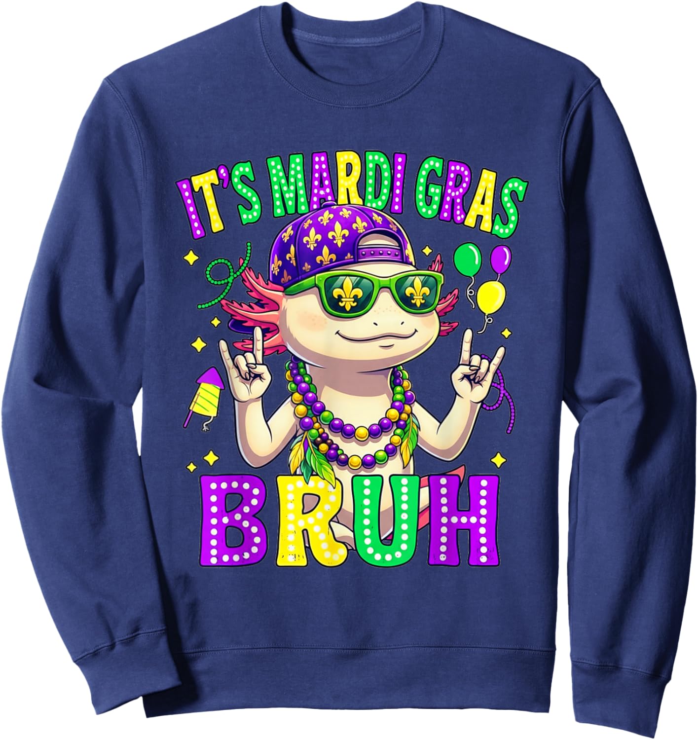 Axolotl Bruh Mardi Gras Boys Girls Kids Carnival Parade Sweatshirt - Sweatshirt | Navy