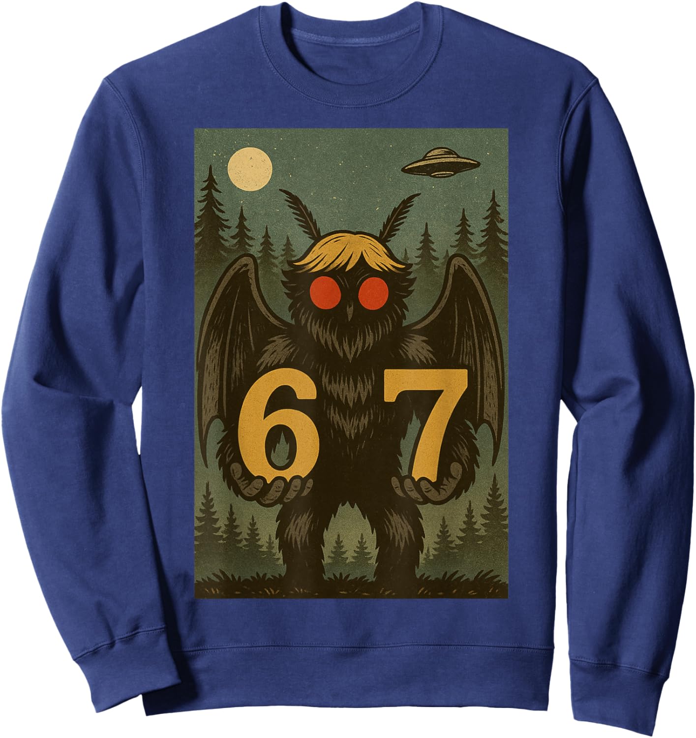 Six Seven Funny Mothman Cryptid 67 Viral Meme Men Women Kids Sweatshirt - Sweatshirt | Navy