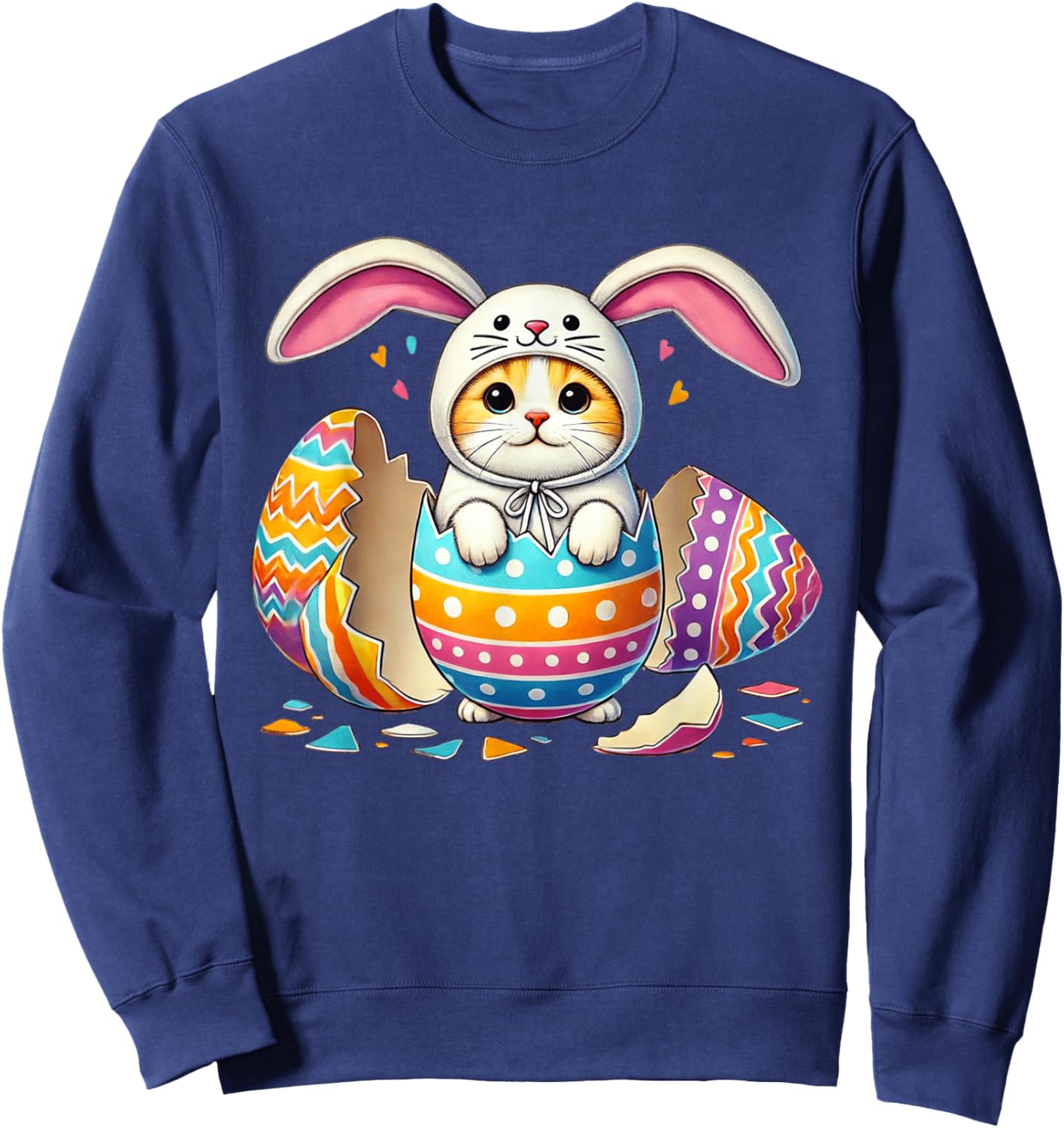 Easter Cat Bunny Ears Shirt Funny Costume Kids Boys Girls Sweatshirt - Sweatshirt | Navy