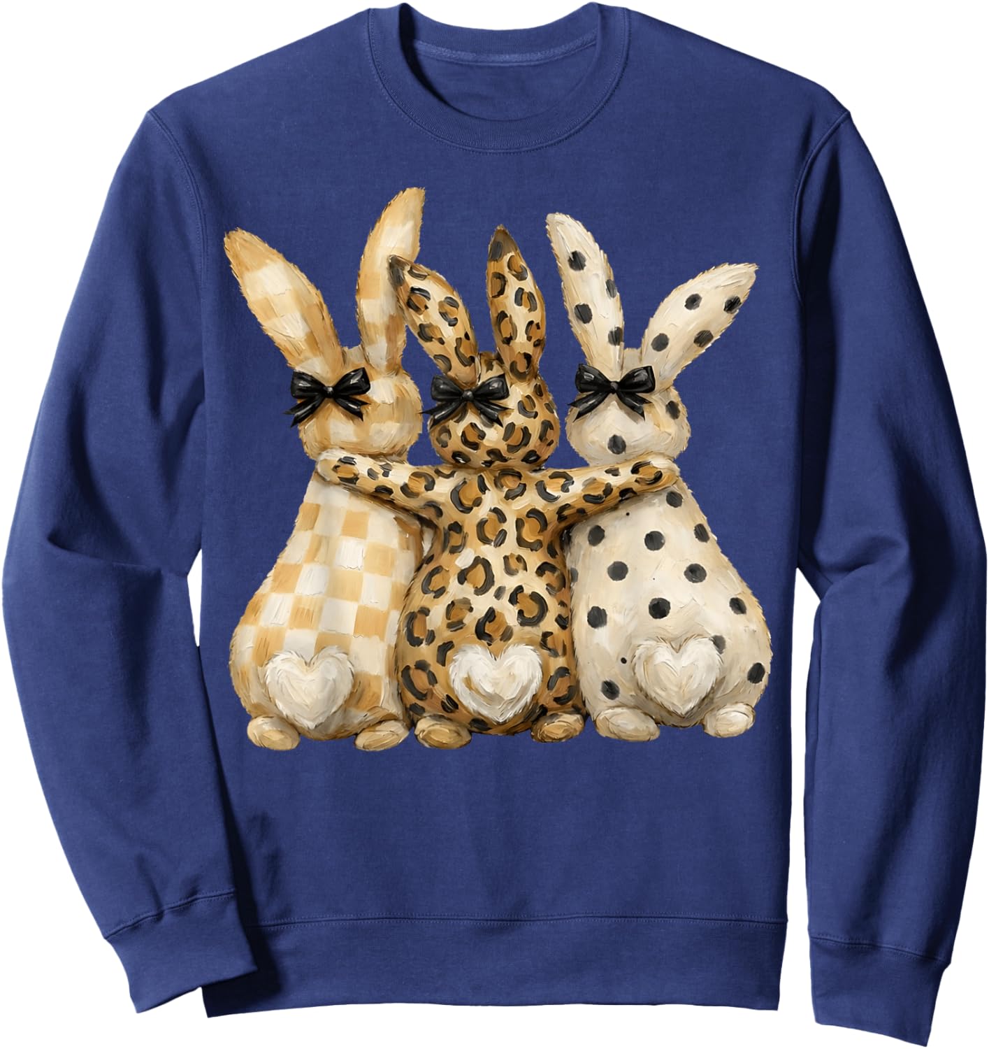 Happy Easter Leopard Bunny Coquette Bow Women Girls Sweatshirt - Sweatshirt | Navy