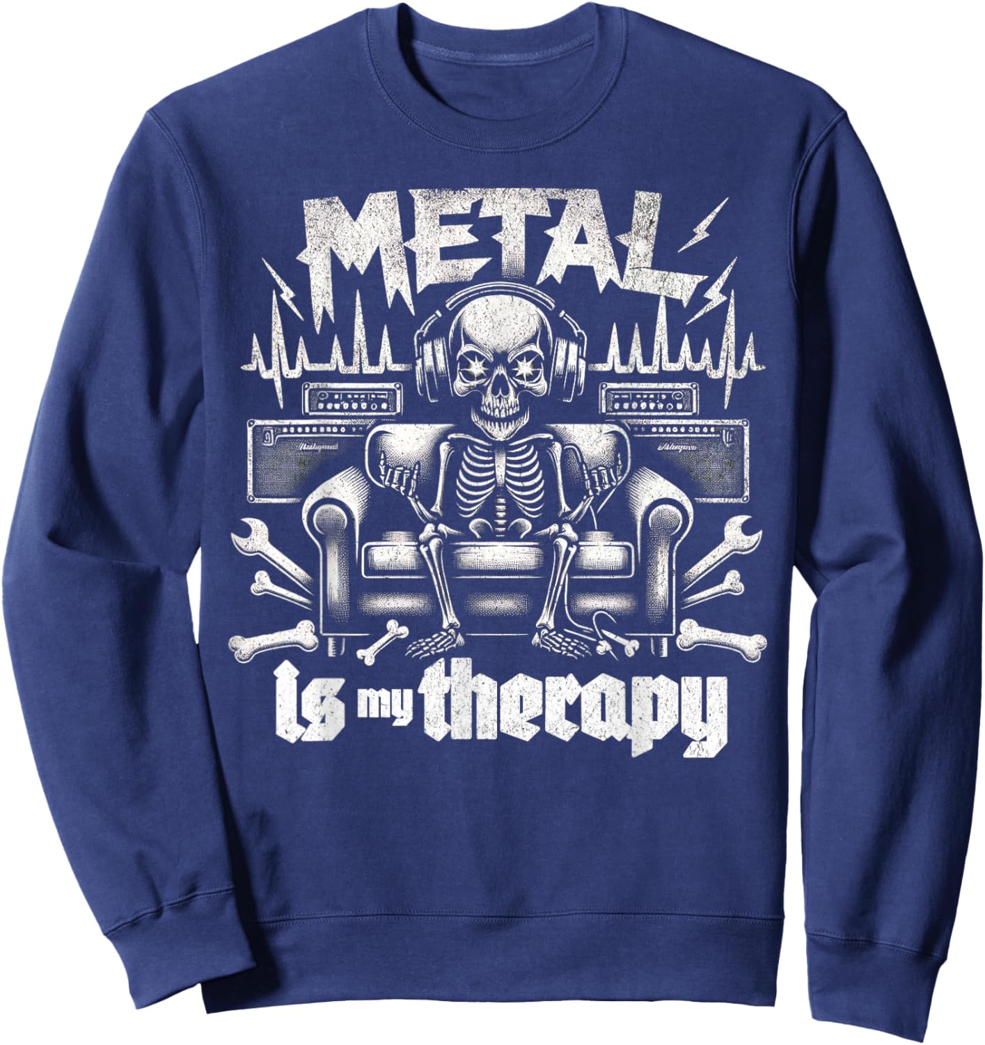 Metal is My Therapy Funny Headbanger Mental Health Metalhead Sweatshirt - Sweatshirt | Navy