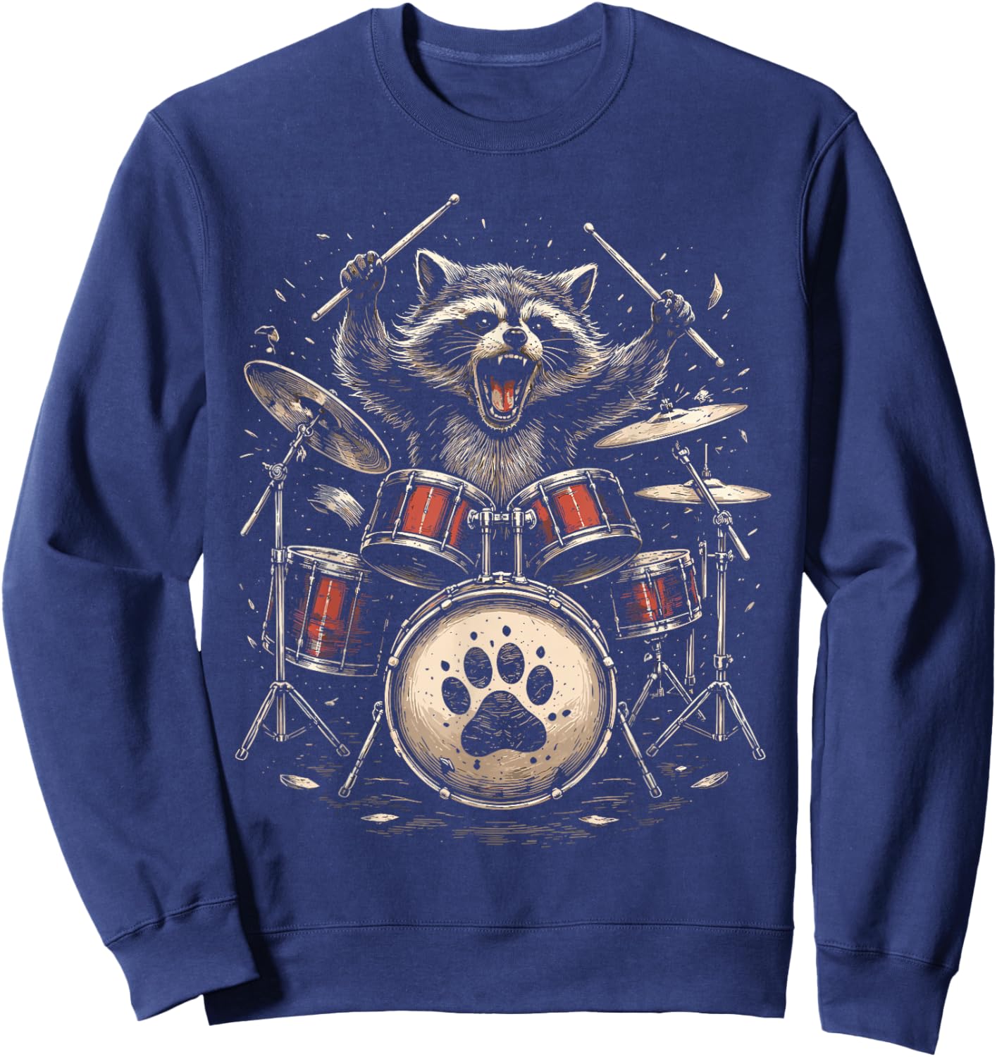 Raccoon Drummer Rock Band Animal Graphic Sweatshirt - Sweatshirt | Navy