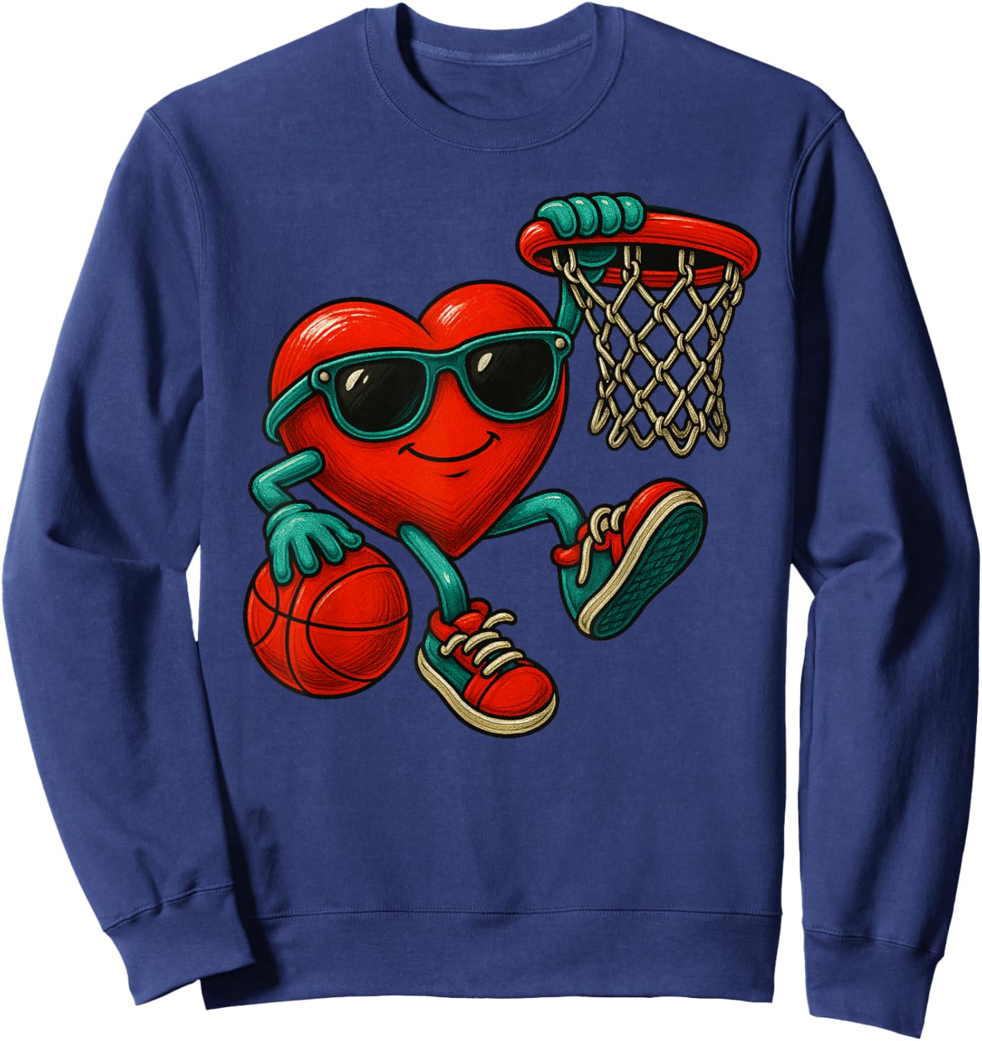 Valentines Day Basketball Funny Red Heart Love Boys Kids Sweatshirt - Sweatshirt | Navy