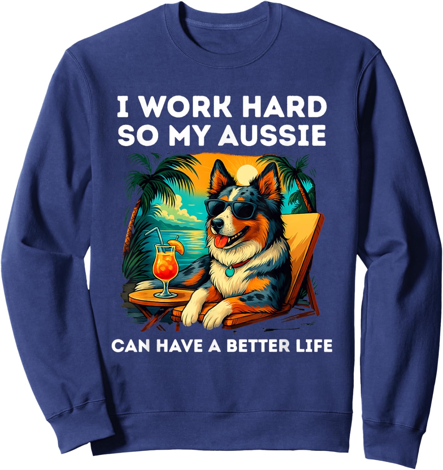 Blue Merle Australian Shepherd Lover Dog Design Sweatshirt - Sweatshirt | Navy