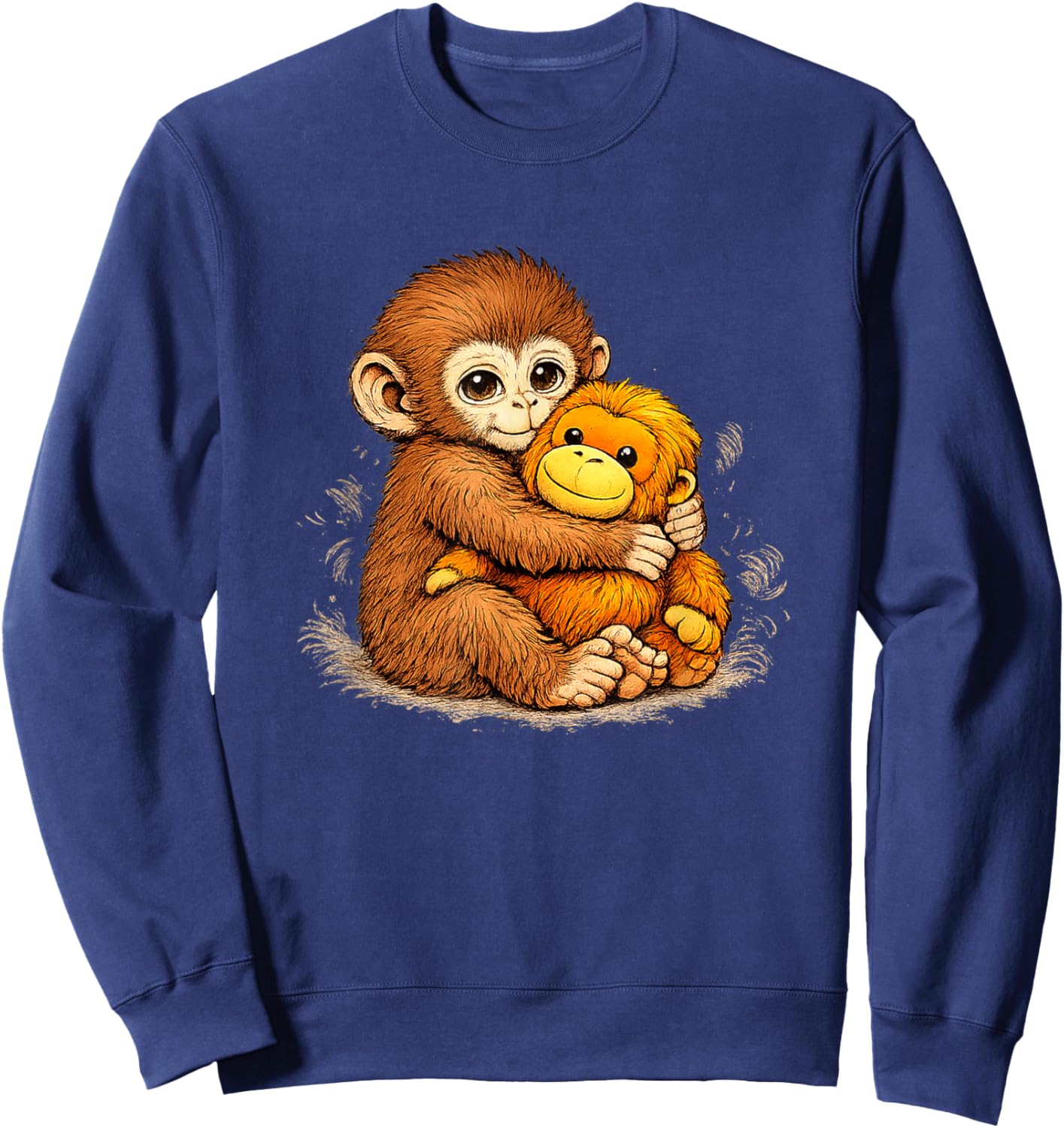 Punch Monkey Meme Cute Baby Plush Toy Sign of Mother Love Sweatshirt - Sweatshirt | Navy