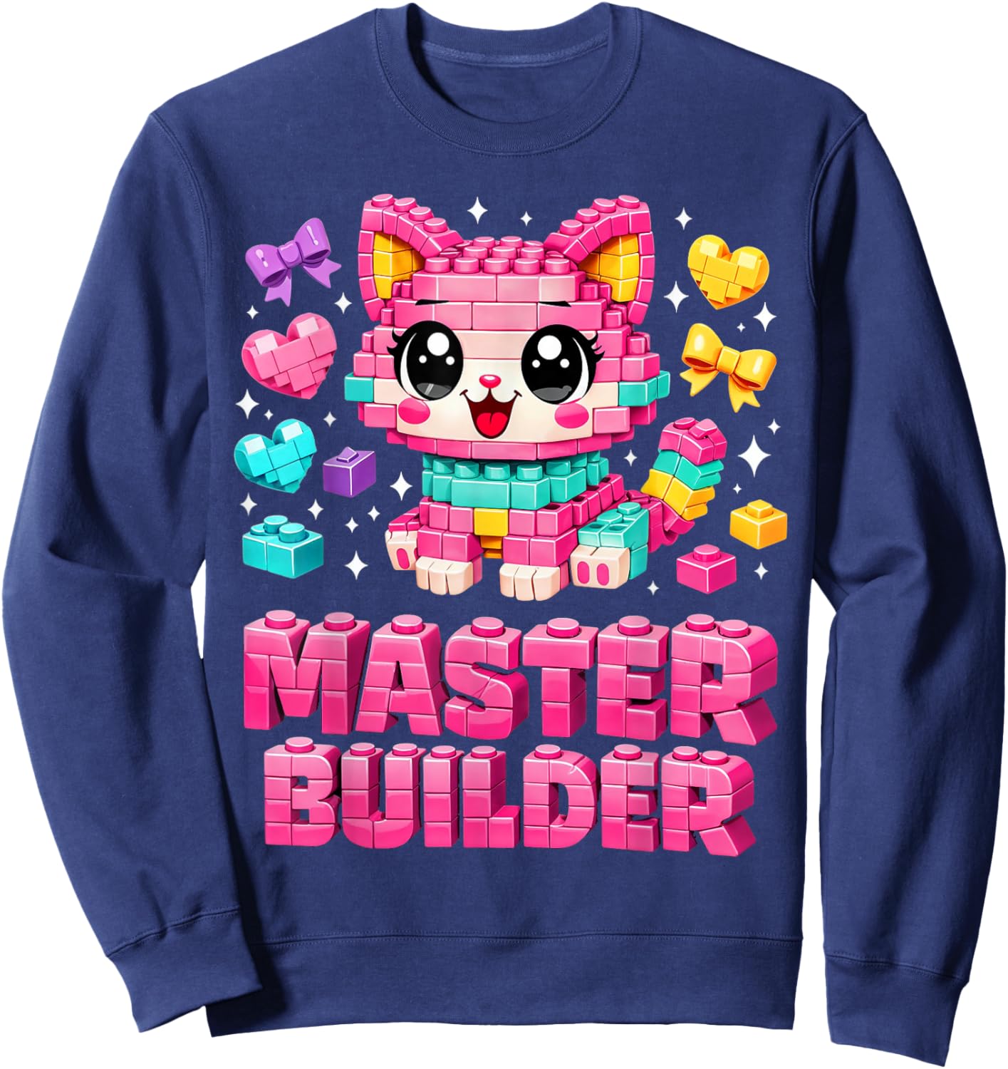 Master Builder Girls Kids Building Bricks Cat Lover Kitten Sweatshirt - Sweatshirt | Navy