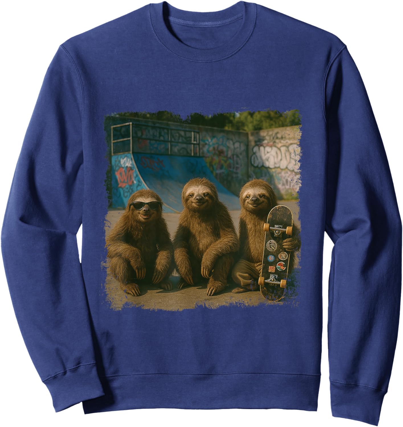 Cool Sloths Skatepark Vintage Photo Sweatshirt - Sweatshirt | Navy