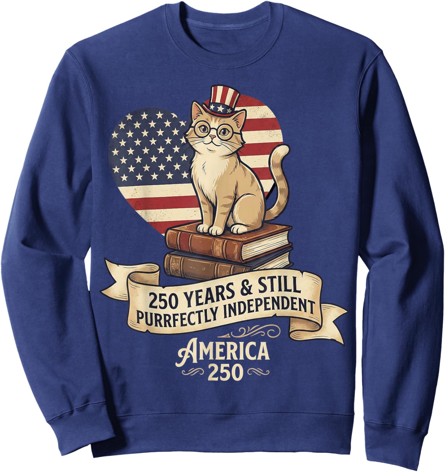 250 Anniversary USA Shirt Book Cute Cat 4th of July Sweatshirt - Sweatshirt | Navy