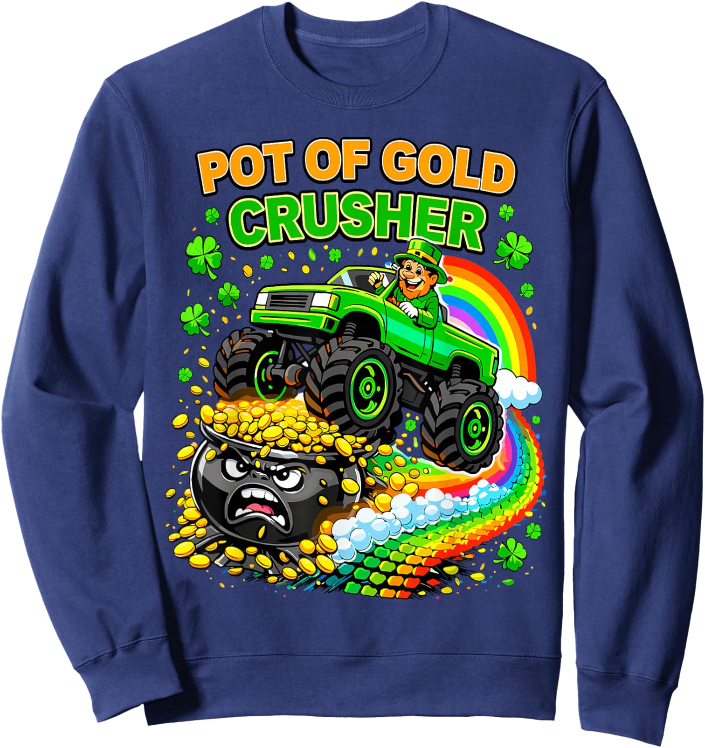 Pot of Gold Crusher Monster Truck St. Patrick’s Day Kids Sweatshirt - Sweatshirt | Navy