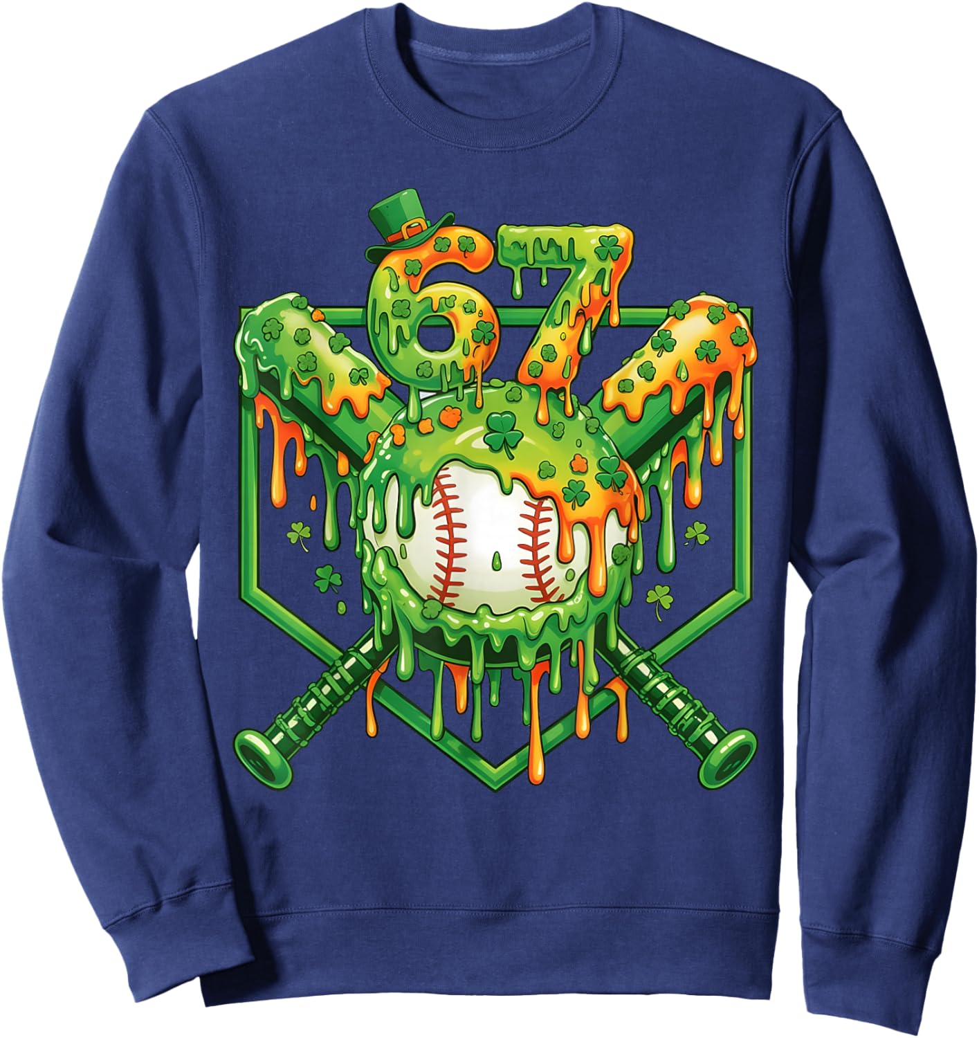 Baseball Drip St Patricks Day Boys Baseball St Patricks Day Sweatshirt - Sweatshirt | Navy
