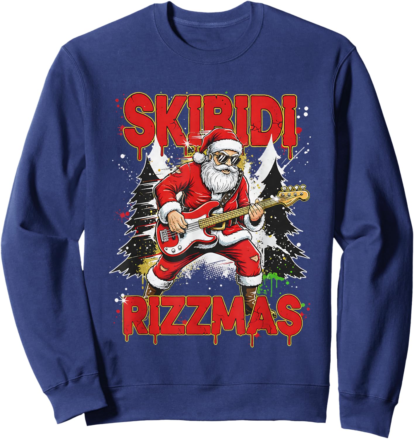 Skibidi Rizzmas Santa Playing Guitar Funny Christmas Sweatshirt - Sweatshirt | Navy