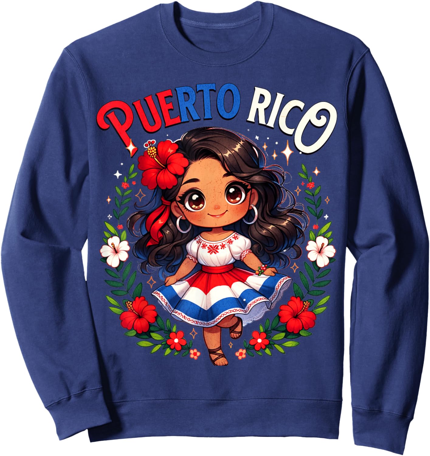 Puerto Rican Girl Culture Pride Cute Girl Traditional Dress Sweatshirt - Sweatshirt | Navy