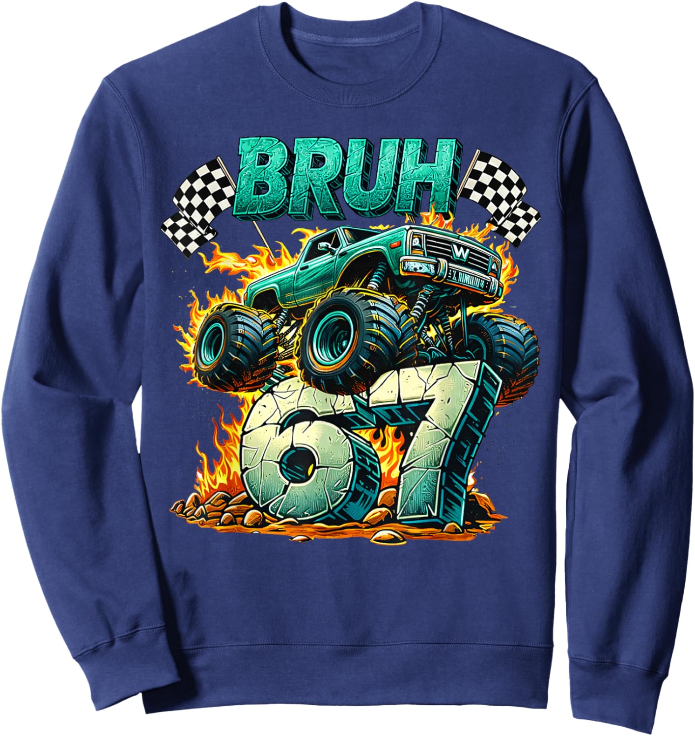 Bruh 67 Meme Funny Monster Truck 6 7 Costume Men Kids Boys Sweatshirt - Sweatshirt | Navy