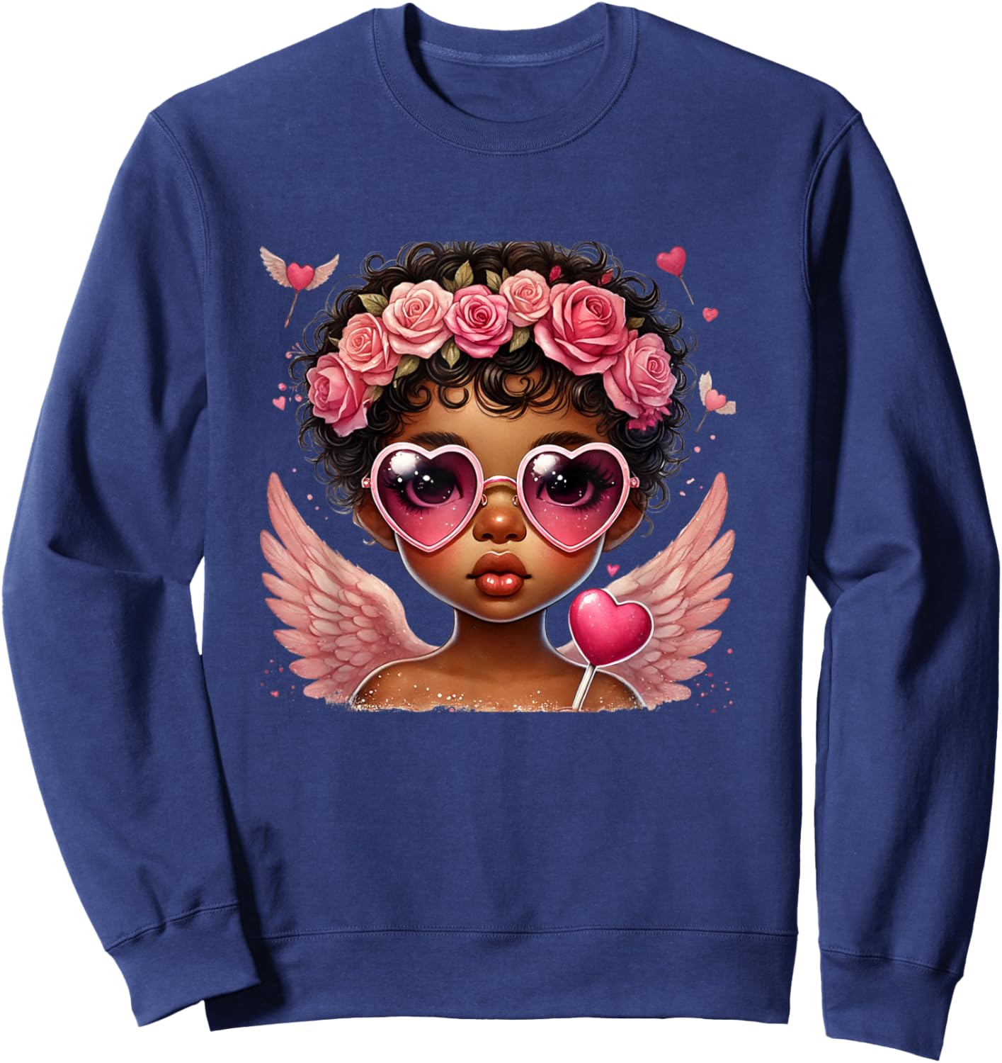 Afrocentric Black Cupid Cute Valentine Art Sweatshirt - Sweatshirt | Navy