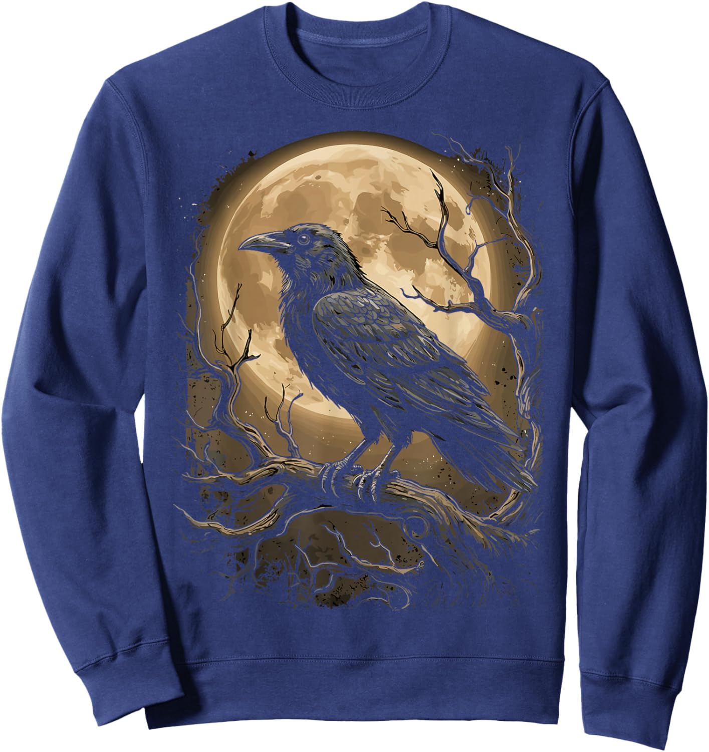 Gothic Black Crow Raven Moon Dark Forest Bird Sweatshirt - Sweatshirt | Navy