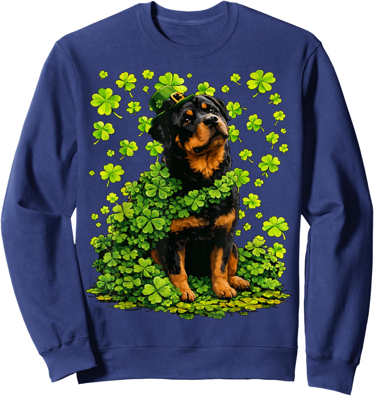 Lucky Rottweiler with Shamrocks Clovers St Patricks Day Dog Sweatshirt - Sweatshirt | Navy