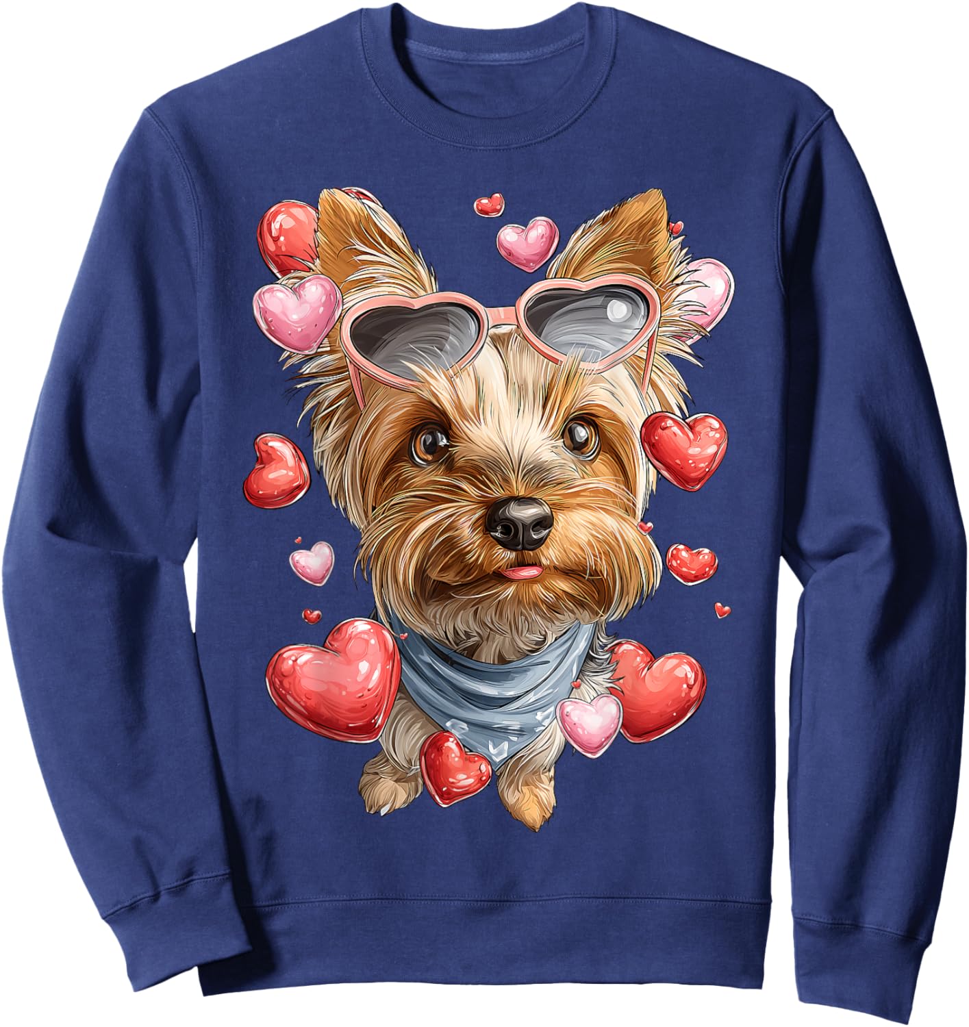 Yorkshire Terrier Dog Yorkie Valentine's Day Heart Glasses Sweatshirt - Sweatshirt | Navy