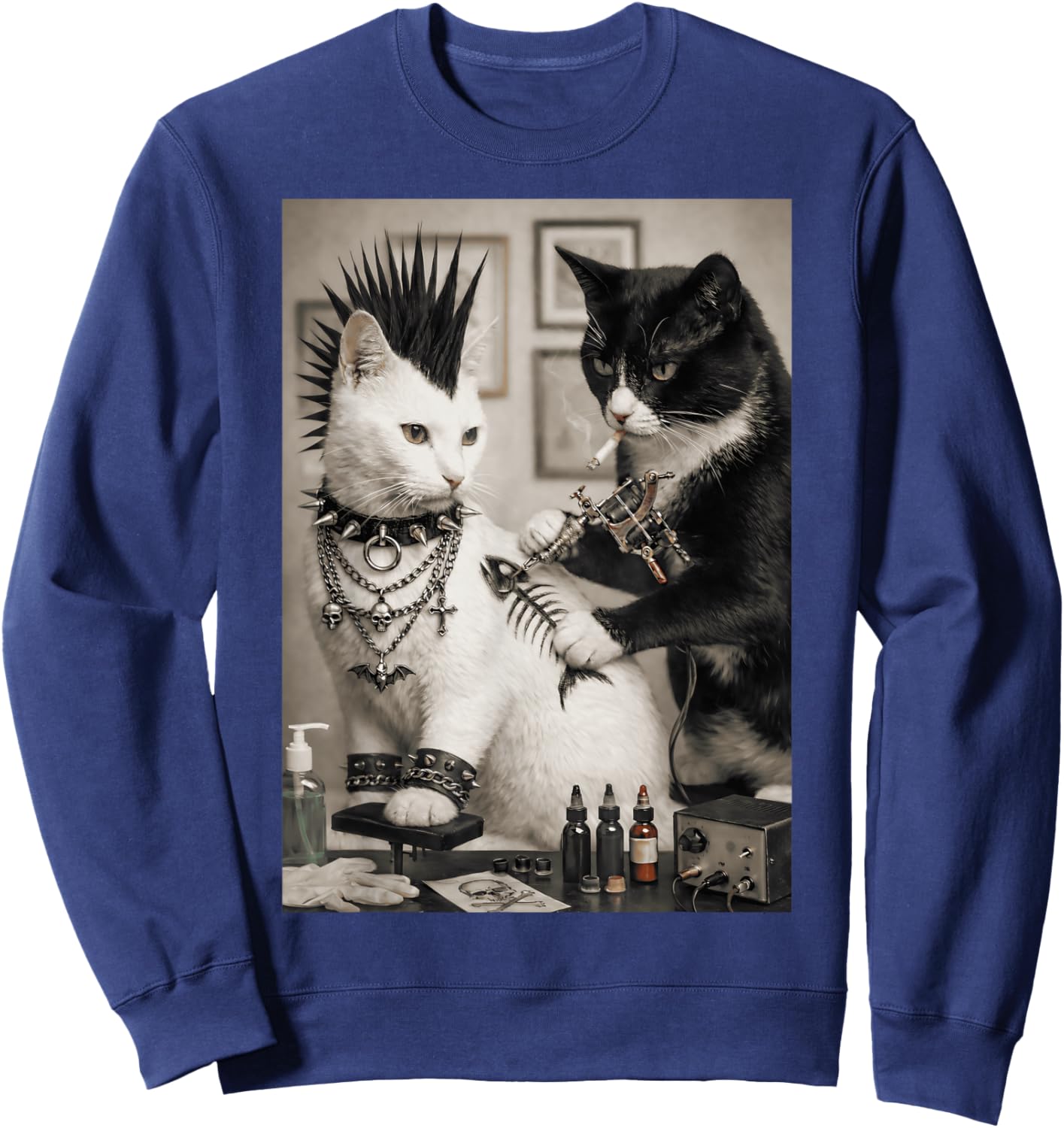 Funny Punk Cat Tattoo Artist Goth Subculture Meme Humor Sweatshirt - Sweatshirt | Navy