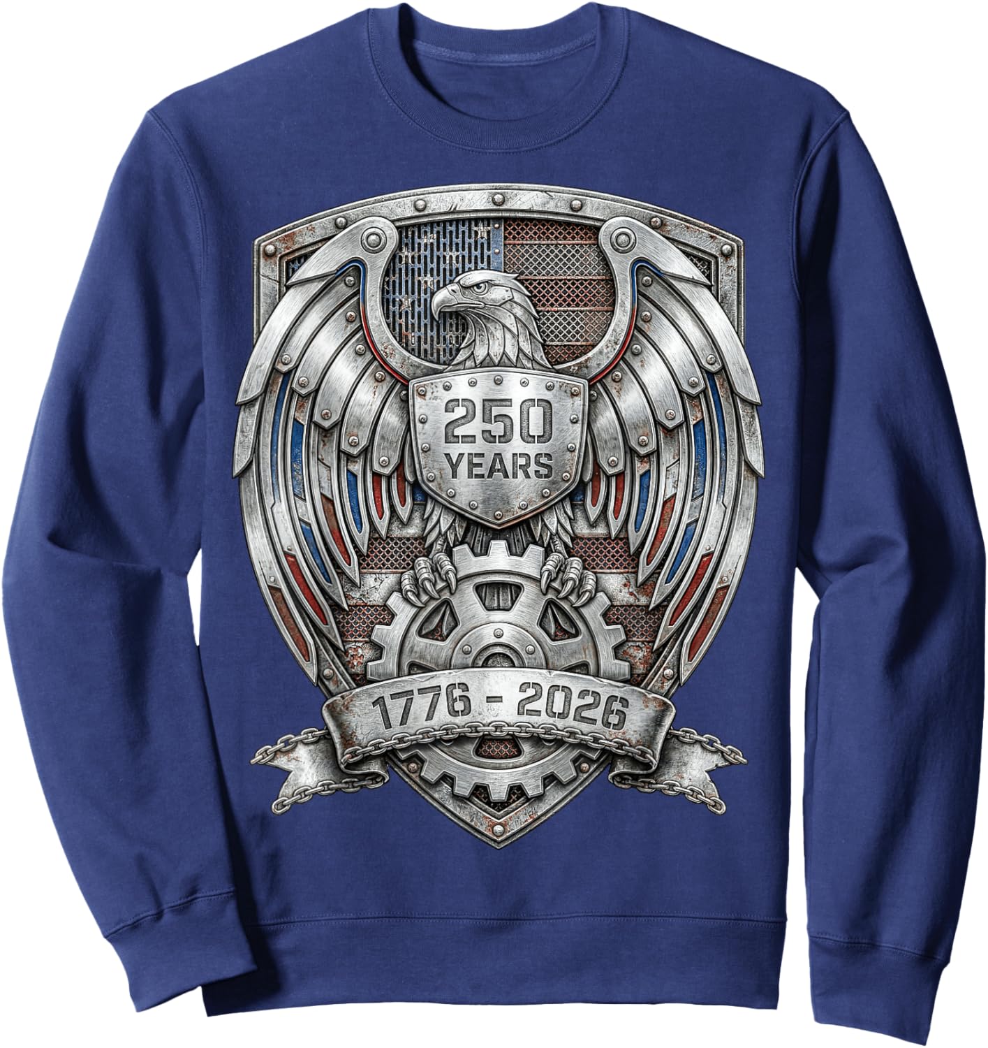 Eagle and Flag 250 Years 1776-2026 250th Birthday Shield Sweatshirt - Sweatshirt | Navy