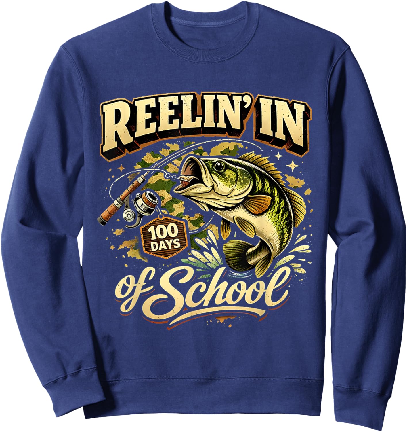 Reelin in 100 Days of School Fishing Fun Sweatshirt - Sweatshirt | Navy