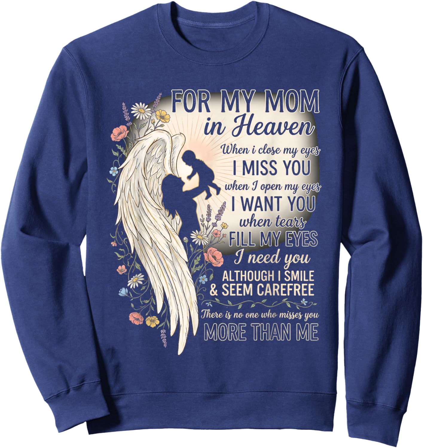 Mom in Heaven Missing You Angel Wings Remembrance Sweatshirt - Sweatshirt | Navy