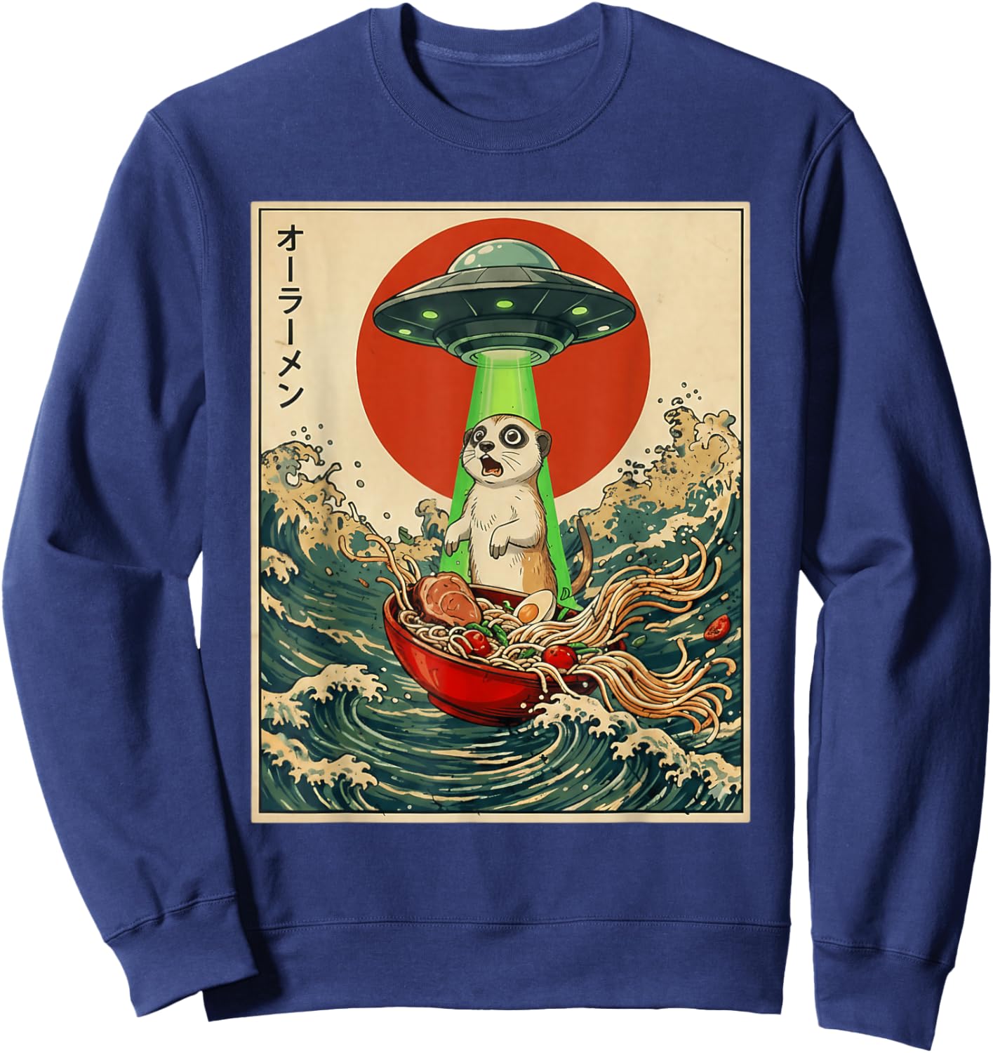 Meerkat Ramen UFO Funny Japanese Anime Men Women Kids Sweatshirt - Sweatshirt | Navy