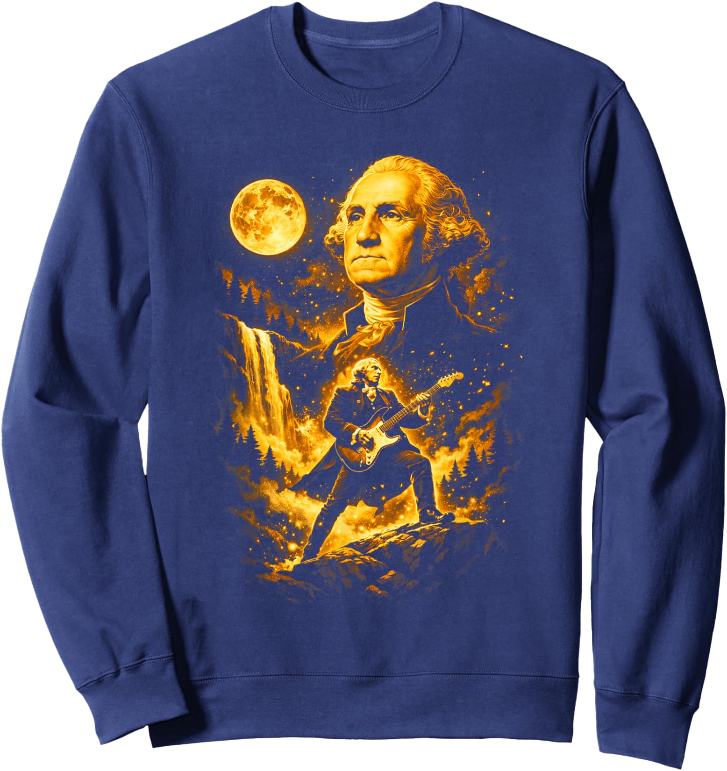 George Washington Rock Star Guitar Moon Waterfall Sweatshirt - Sweatshirt | Navy