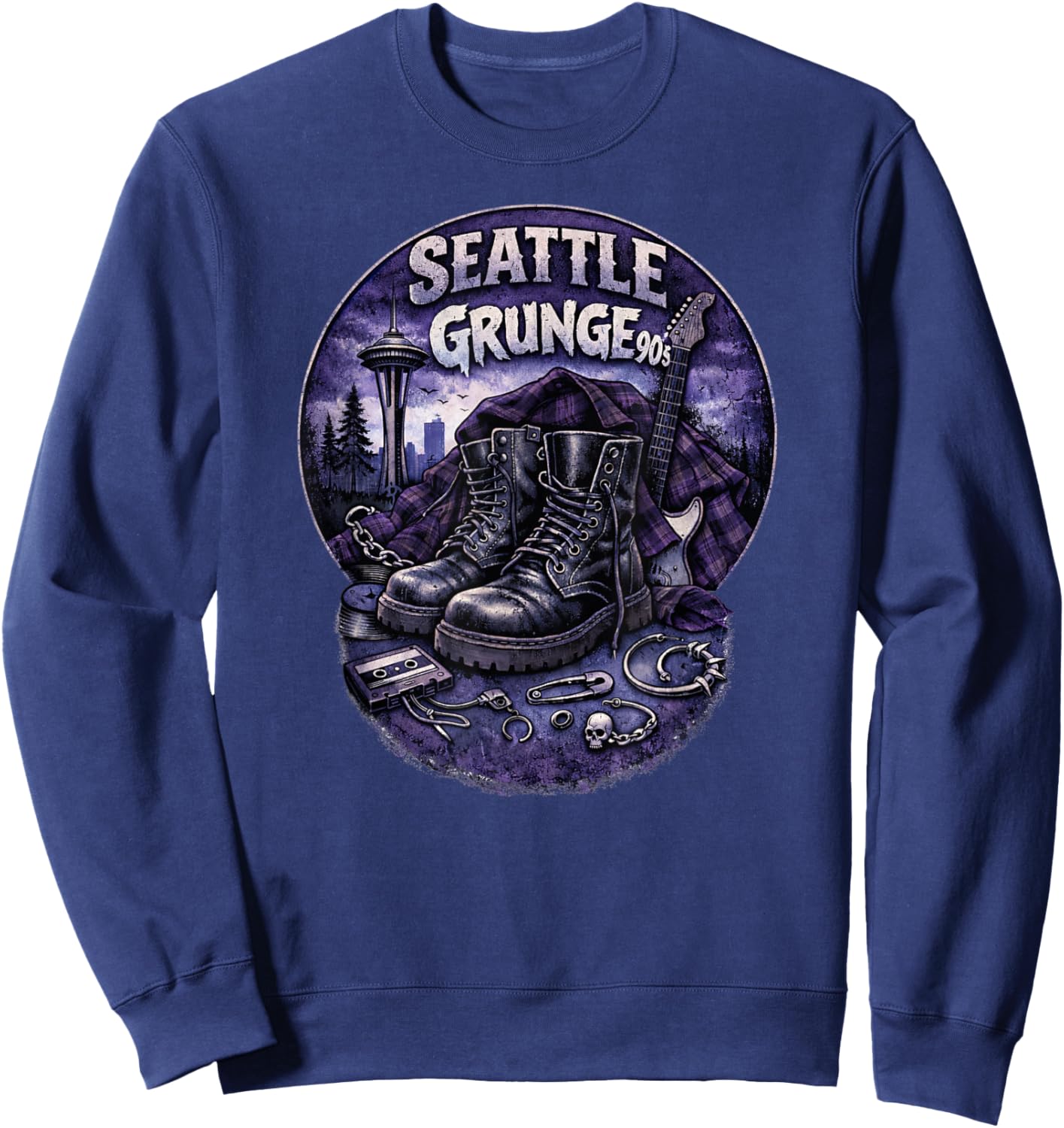 Seattle Grunge Music 90's Sweatshirt - Sweatshirt | Navy