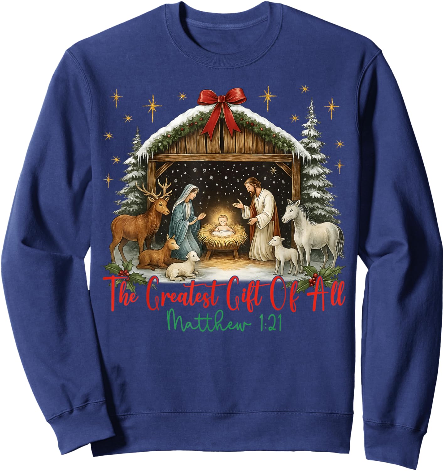 Jesus Nativity Scene The Greatest of All Merry Christmas Sweatshirt - Sweatshirt | Navy
