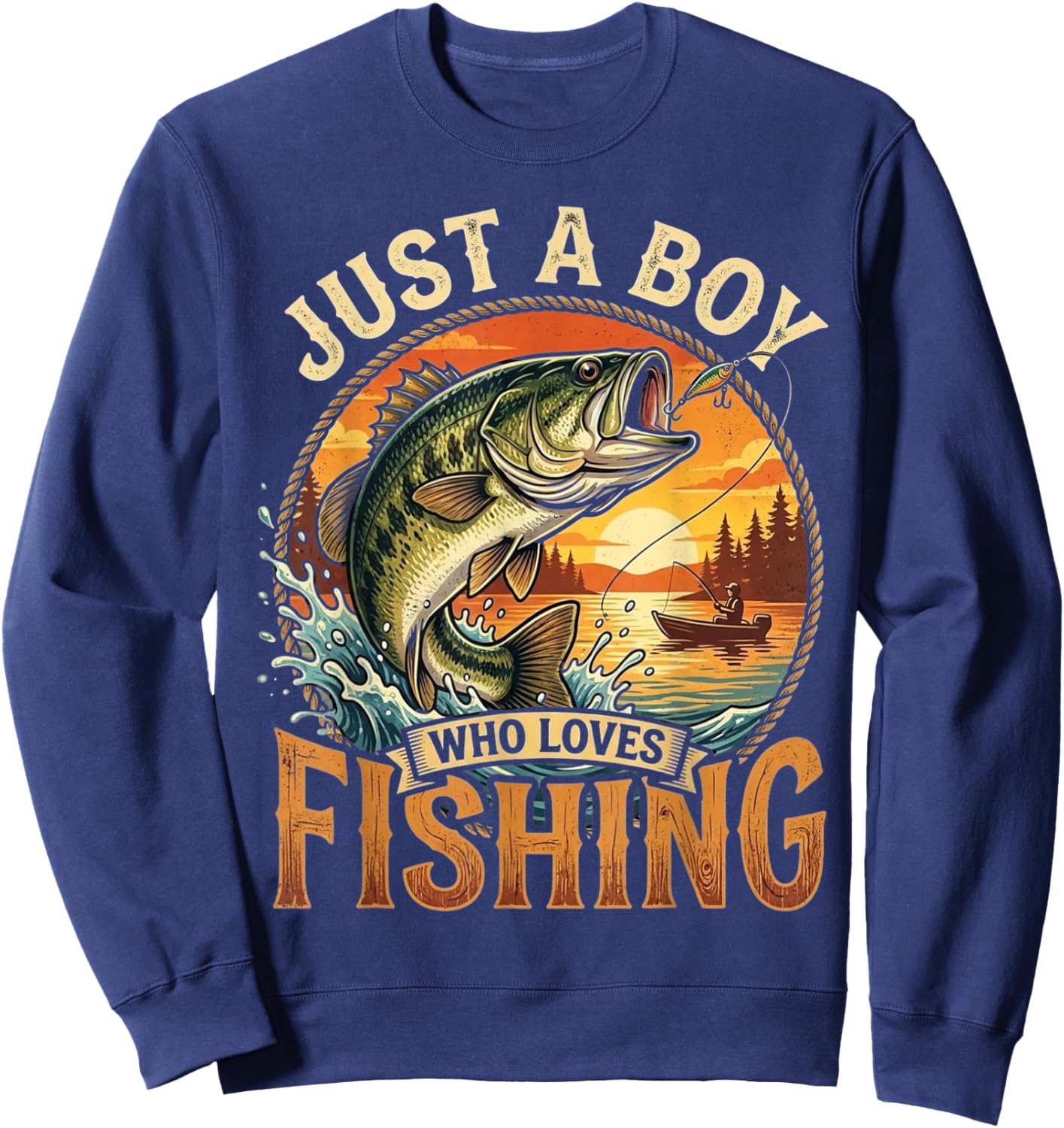 Just A Boy Who Loves Fishing Funny Fishing Bass Angler Sweatshirt - Sweatshirt | Navy
