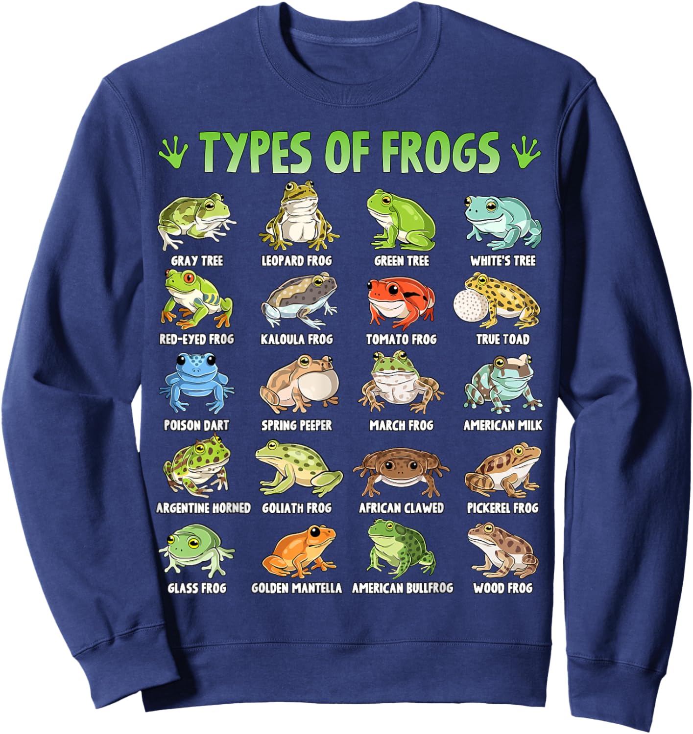 Types of Frogs Herpetology Frog Educational Toad Amphibian Sweatshirt - Sweatshirt | Navy