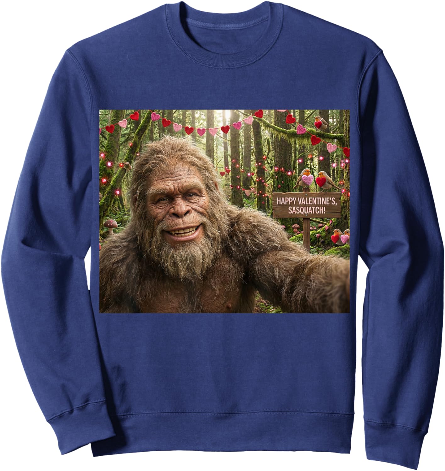 Funny Bigfoot Selfie Valentine's Day Hearts Sasquatch Love Sweatshirt - Sweatshirt | Navy