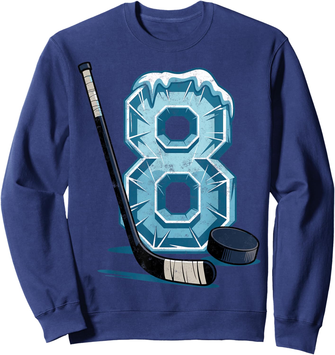 Ice Hockey 8 Years Birthday Boy 8th Bday Kids Hockey Party Sweatshirt - Sweatshirt | Navy