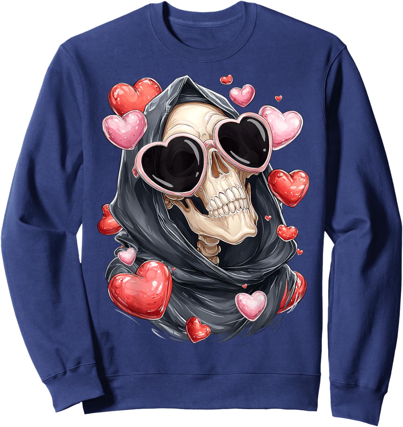 Grim Reaper The Death Skull Valentine's Day Heart Sunglasses Sweatshirt - Sweatshirt | Navy