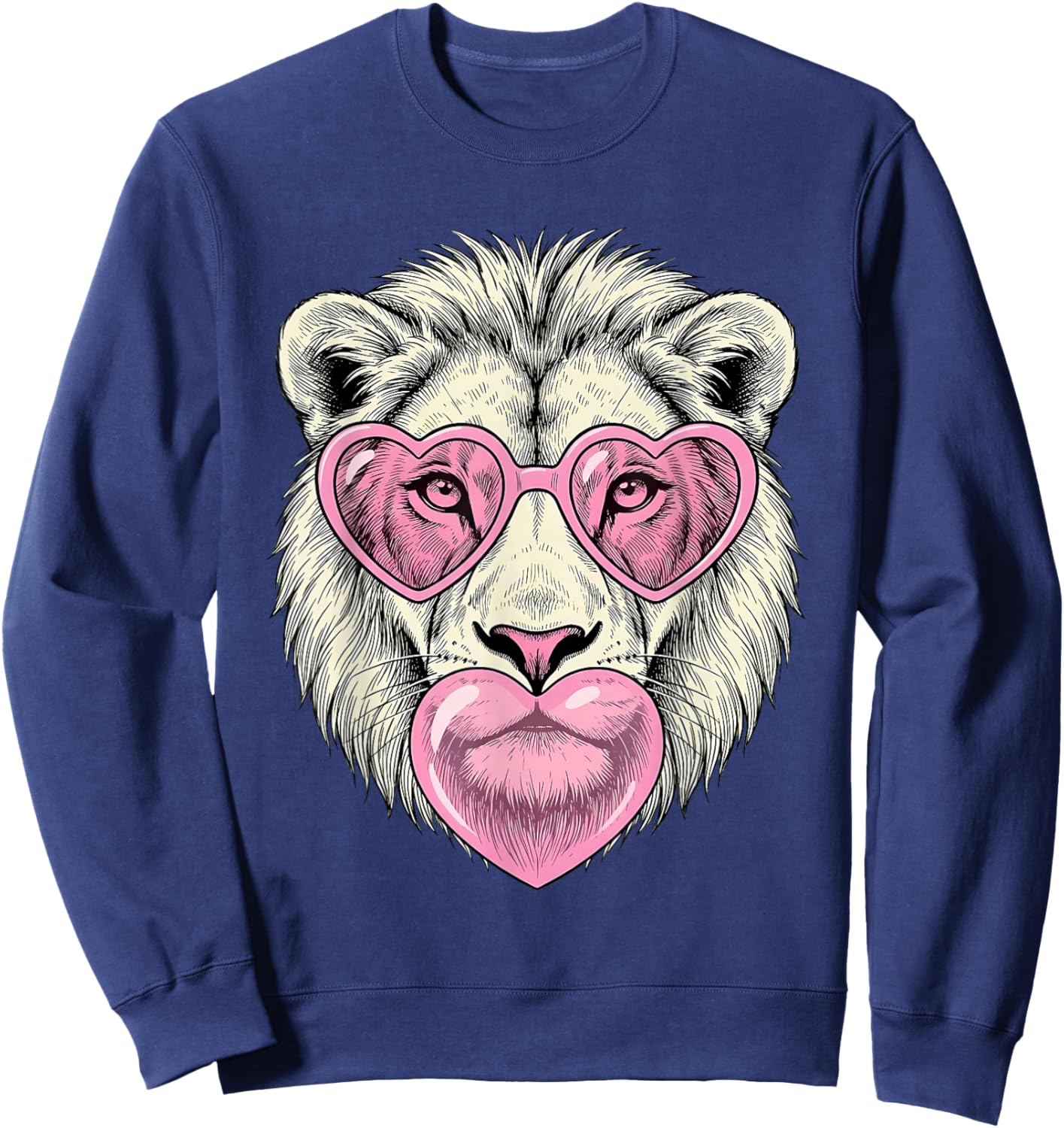 Cute Lion Blowing Pink Valentine Heart Bubble Gum Sweatshirt - Sweatshirt | Navy