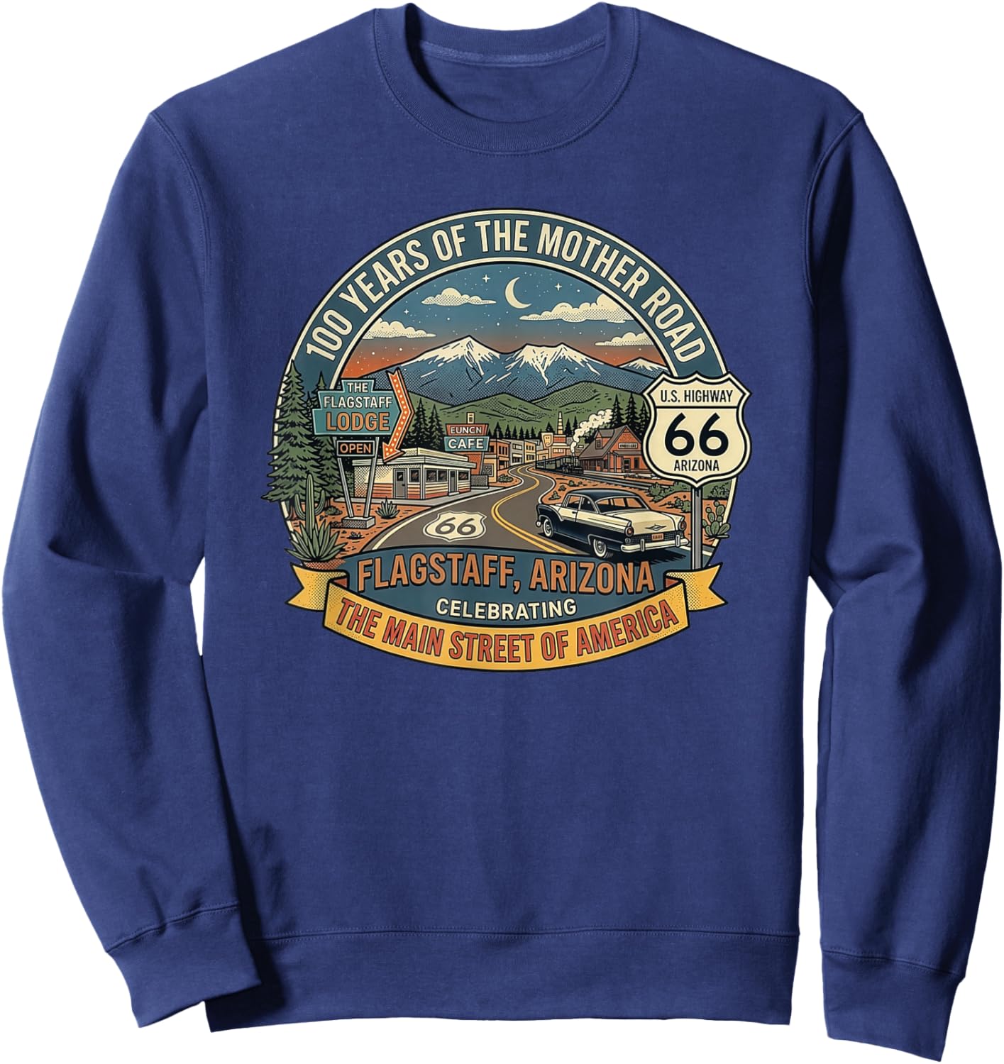 Retro Flagstaff Arizona US Highway 66 Centennial Souvenir Sweatshirt - Sweatshirt | Navy