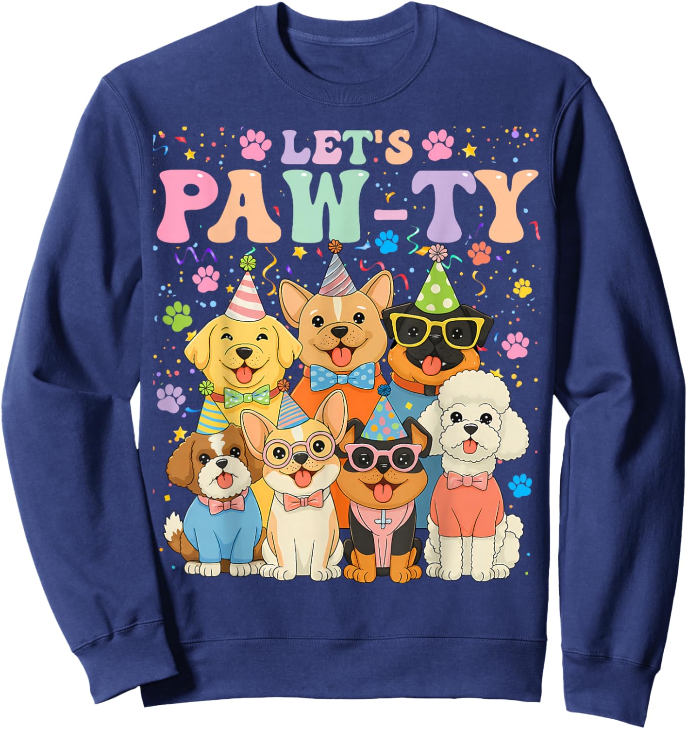 Dog Mom Birthday Dog Bday Boy Girl Let's Pawty Birthday Sweatshirt - Sweatshirt | Navy
