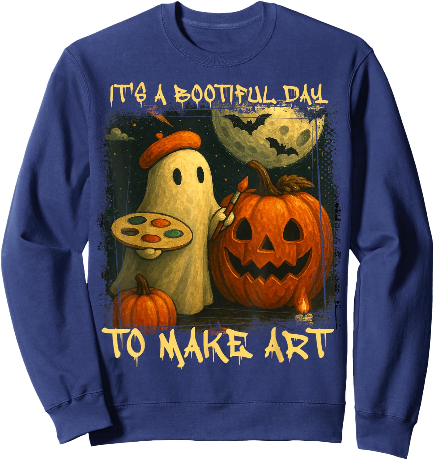 Groovy It's A Bootiful Day to Make Art Halloween Art Teacher Sweatshirt - Sweatshirt | Navy