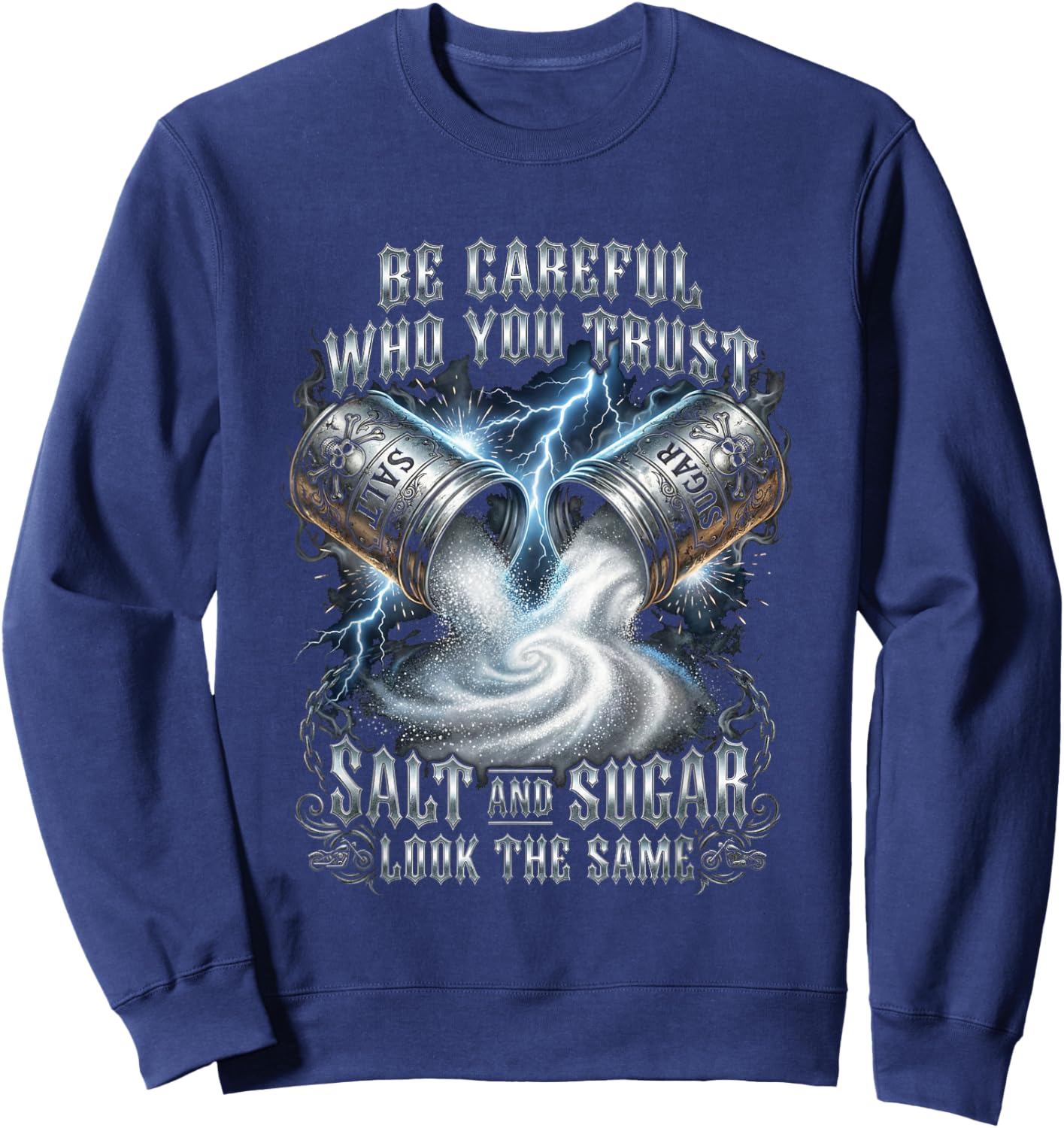 Salt and Sugar Look The Same Trust Issues Skull Graphic Sweatshirt - Sweatshirt | Navy