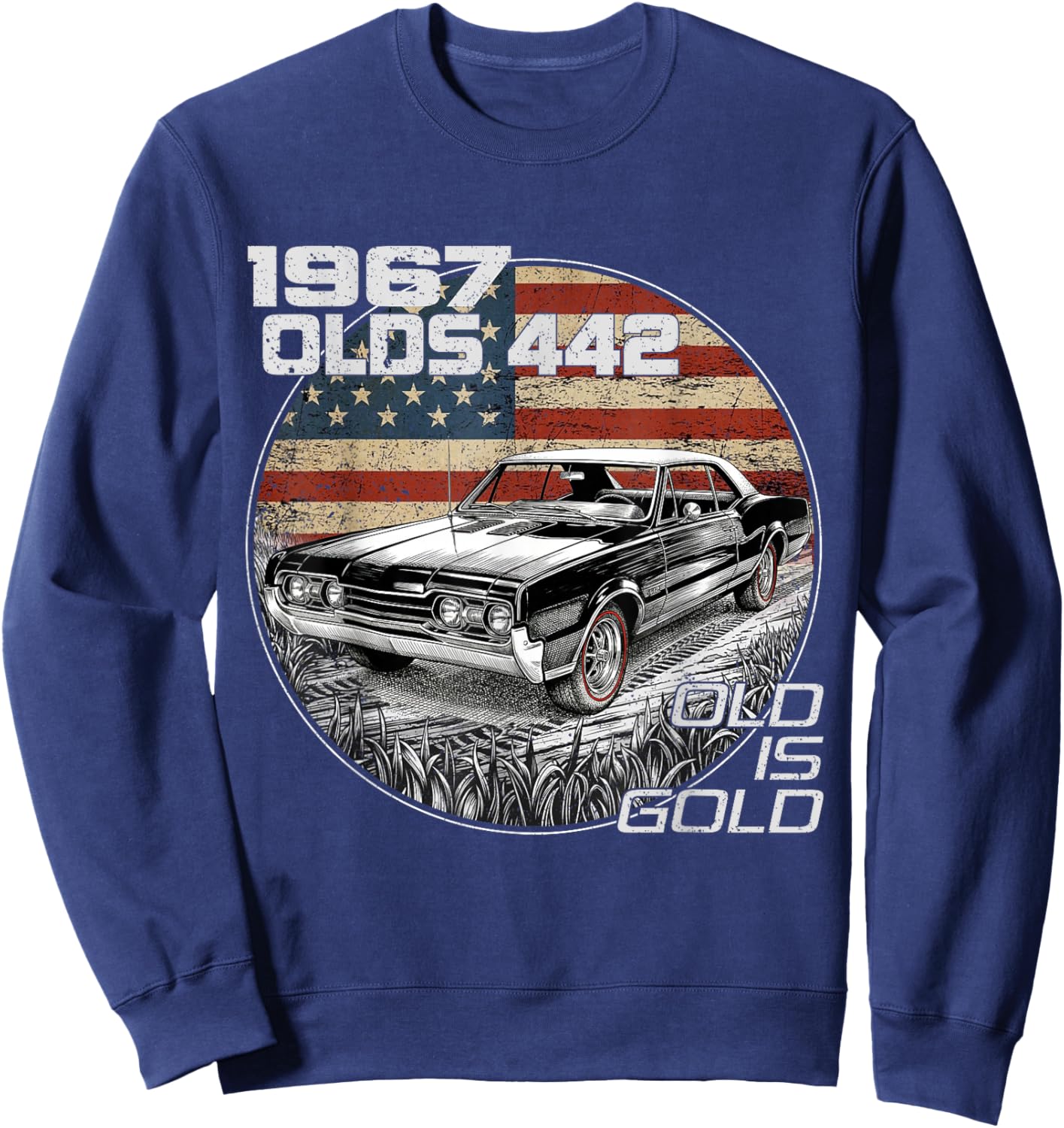 Vintage 67 1967 Olds 442 Silhouette Muscle Cars Sweatshirt - Sweatshirt | Navy