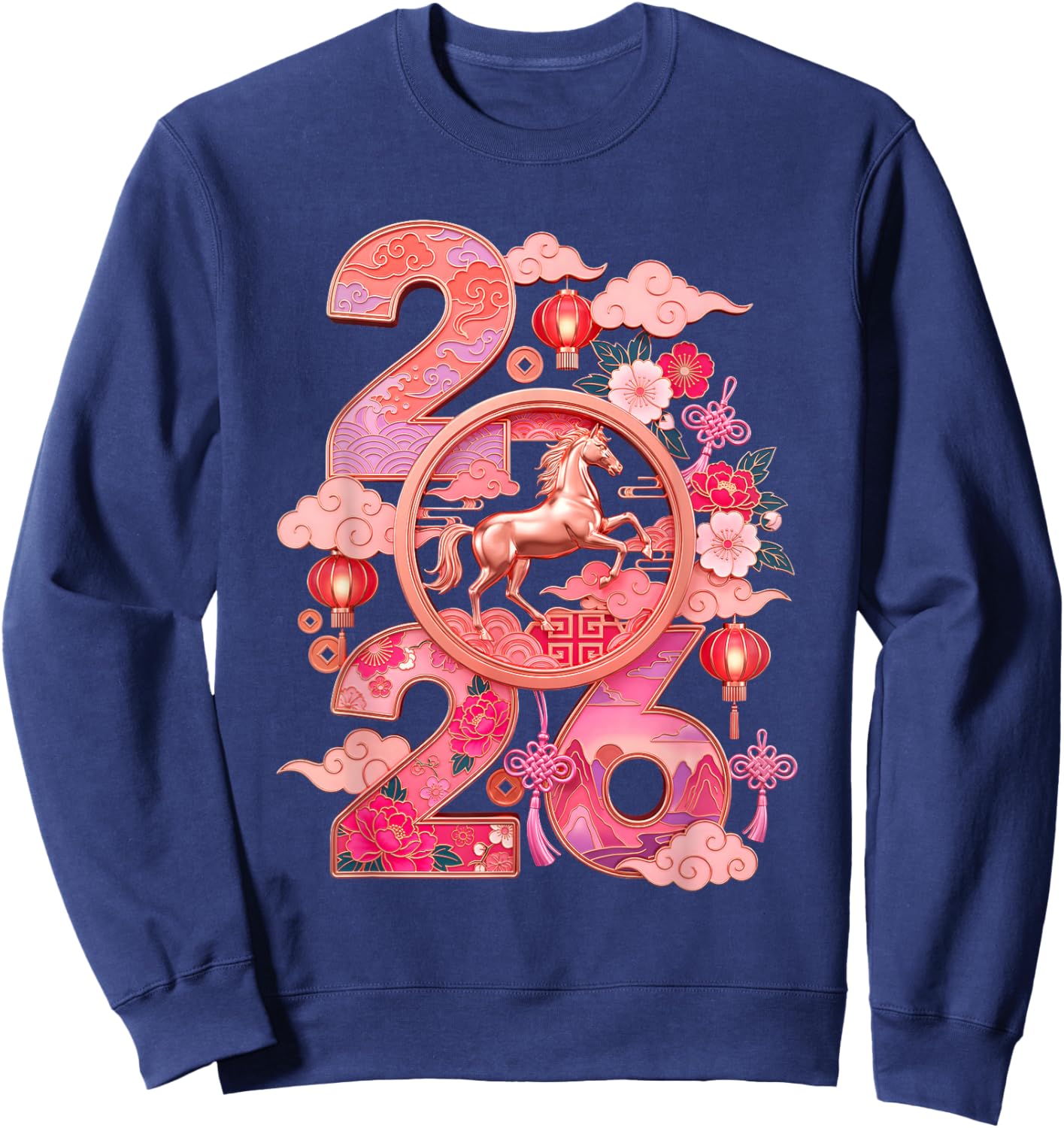 Year of The Horse 2026 Lunar Chinese New Year Zodiac Art Sweatshirt - Sweatshirt | Navy
