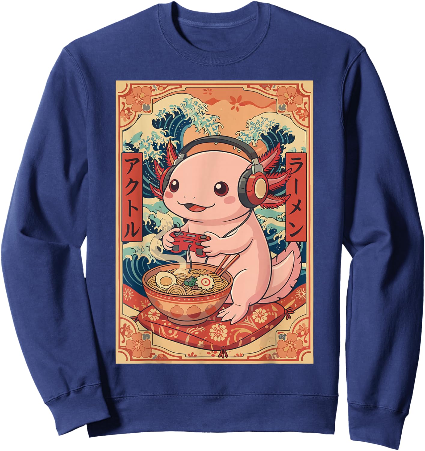 Cute Kawaii Gamer Axolotl Japanese Ramen Gaming Boys Kids Sweatshirt - Sweatshirt | Navy