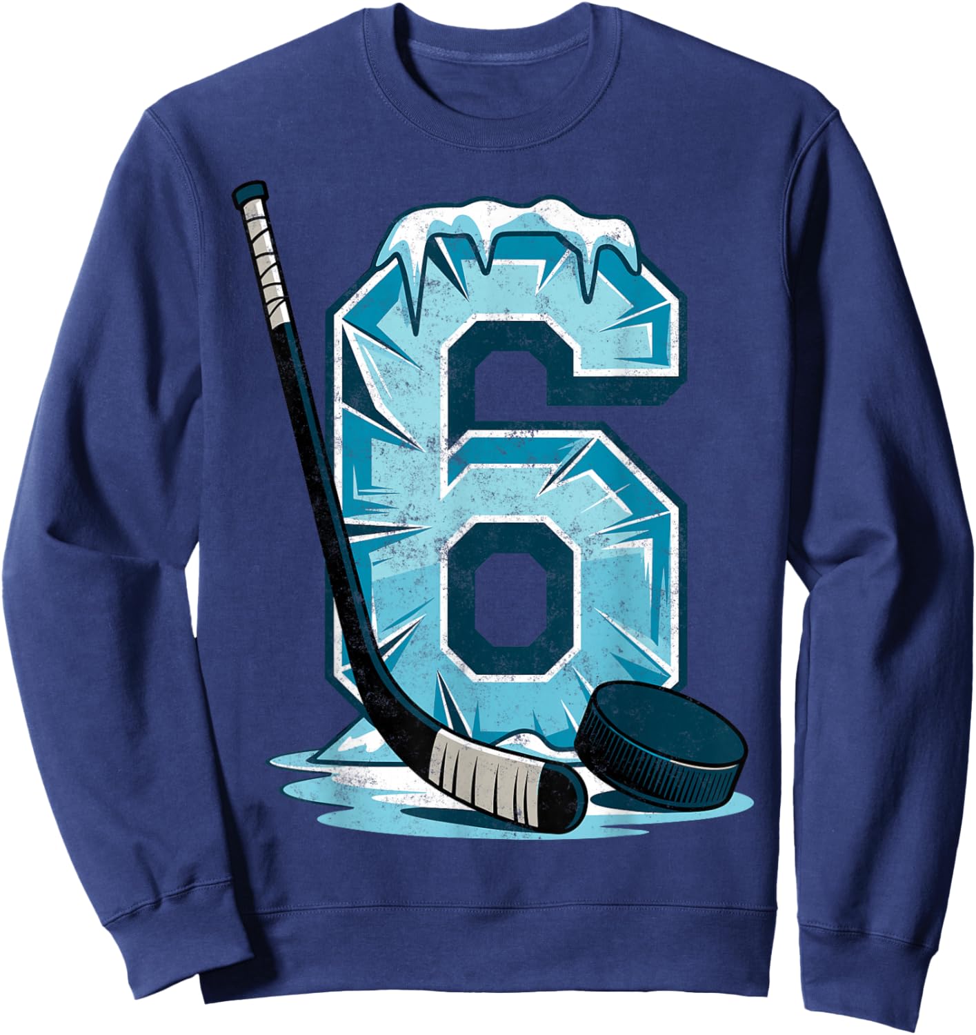 Ice Hockey 6 Years Birthday Boy 6th Bday Kids Hockey Party Sweatshirt - Sweatshirt | Navy