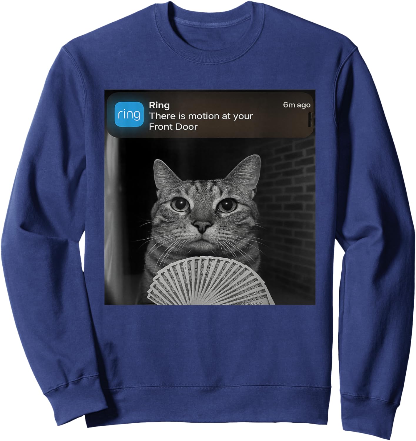 Ring There is Motion at Your Front Door Funny cat Meme Sweatshirt - Sweatshirt | Navy