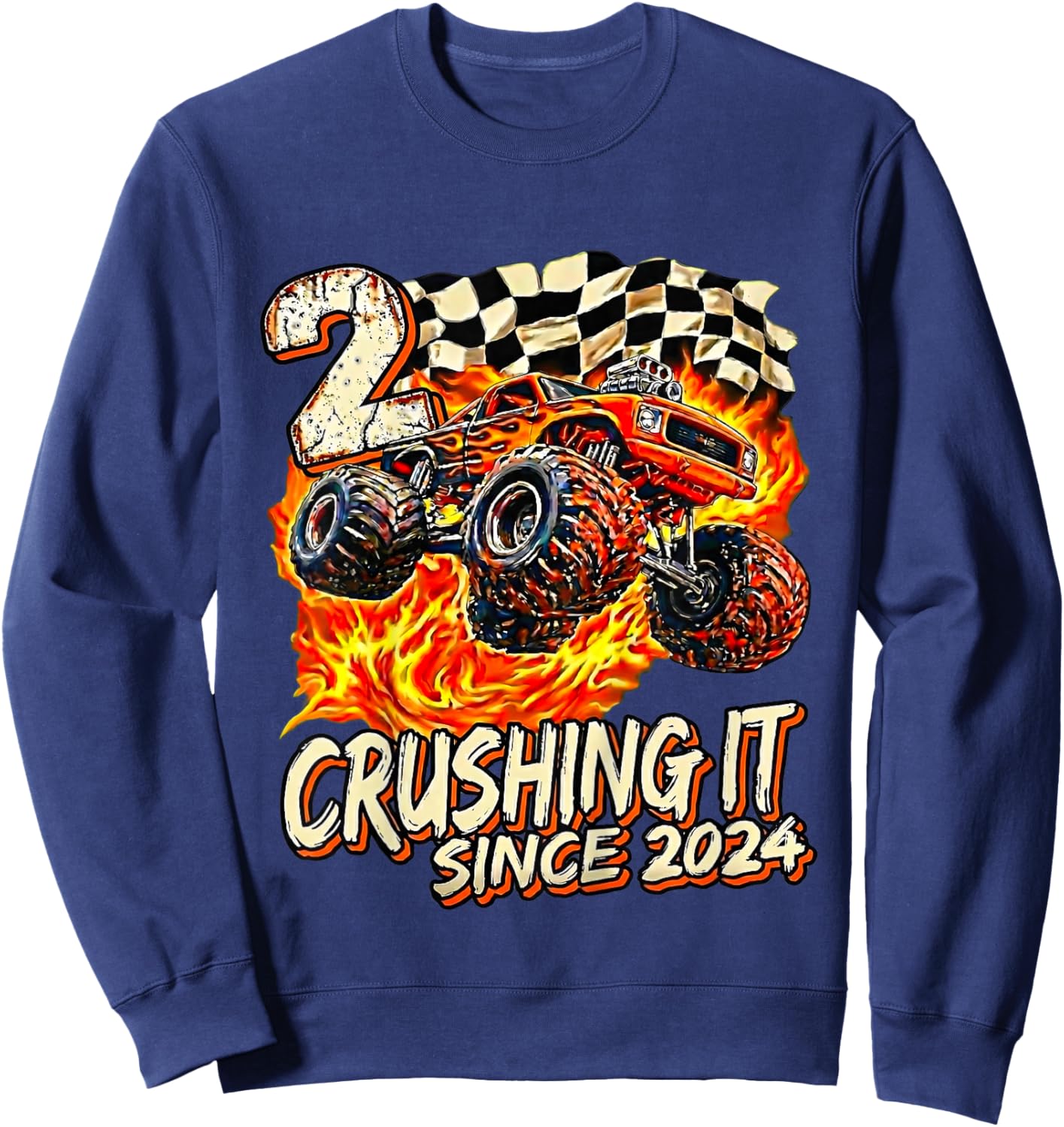 Kids Birthday Monster Truck Boy 2 Year Old Crushing It Since 2024 Sweatshirt - Sweatshirt | Navy