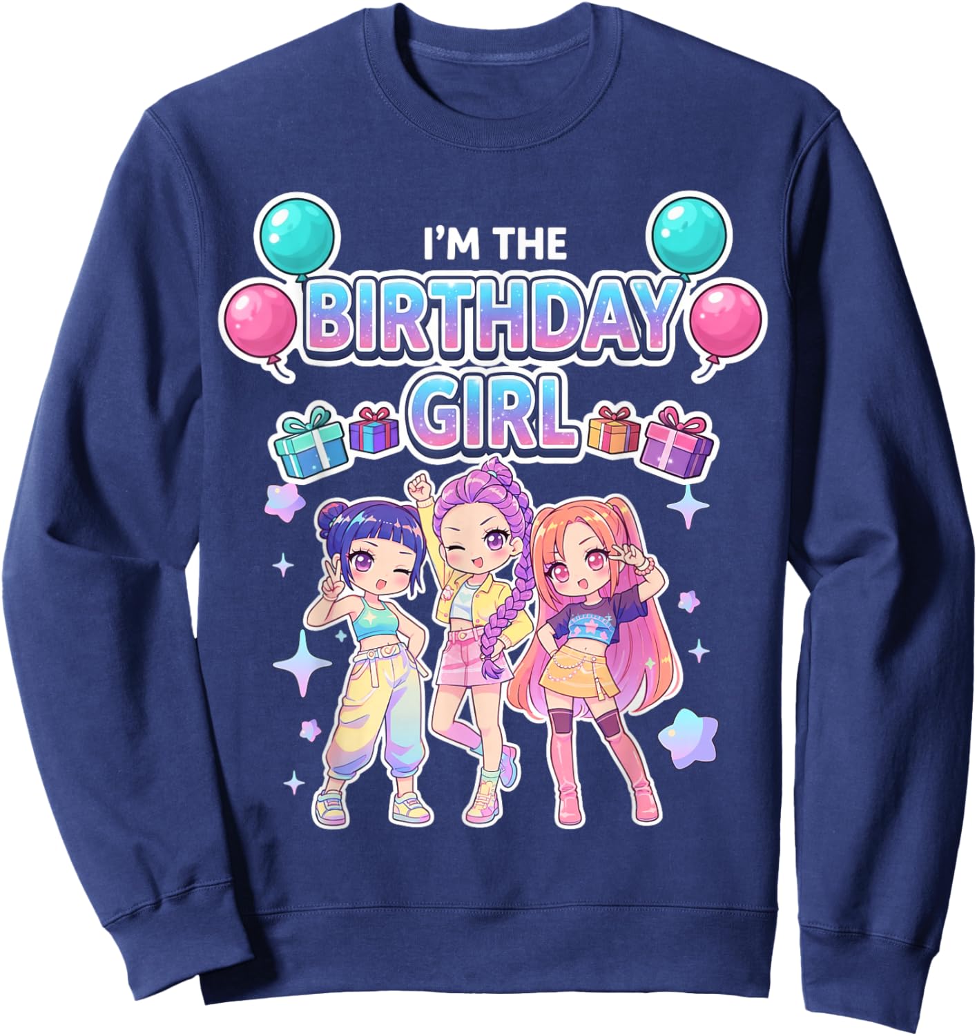 I'm The Birthday Girl Cute Chibi Kpop Funny Kids Korean Pop Sweatshirt - Sweatshirt | Navy