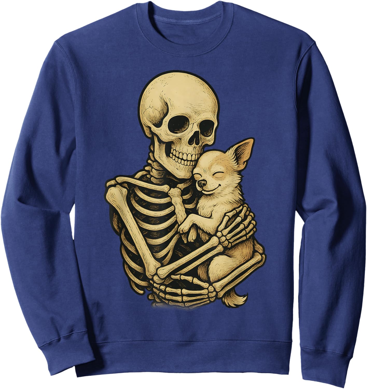 Skeleton Hugging Dog Chihuahua Funny Halloween Sweatshirt - Sweatshirt | Navy