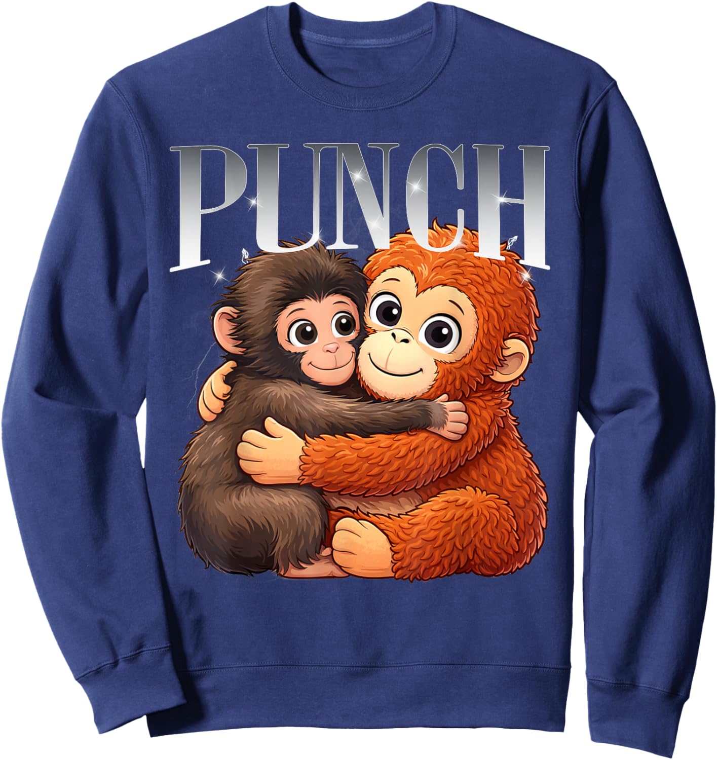 Punch Cute Hugging Baby Monkeys Cartoon Art Sweatshirt - Sweatshirt | Navy
