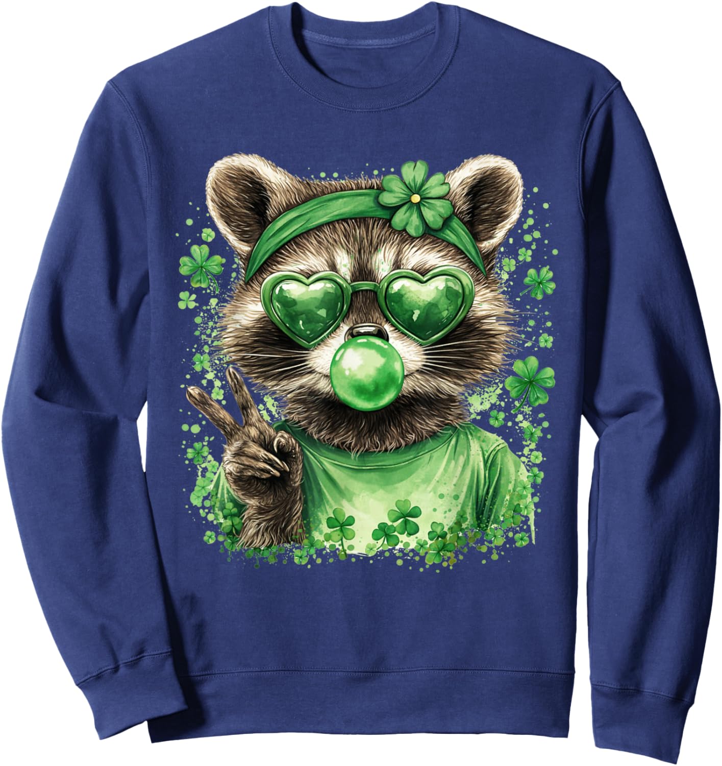 Cute Raccoon Shamrock Lucky Racoon St. Patrick's Day Sweatshirt - Sweatshirt | Navy